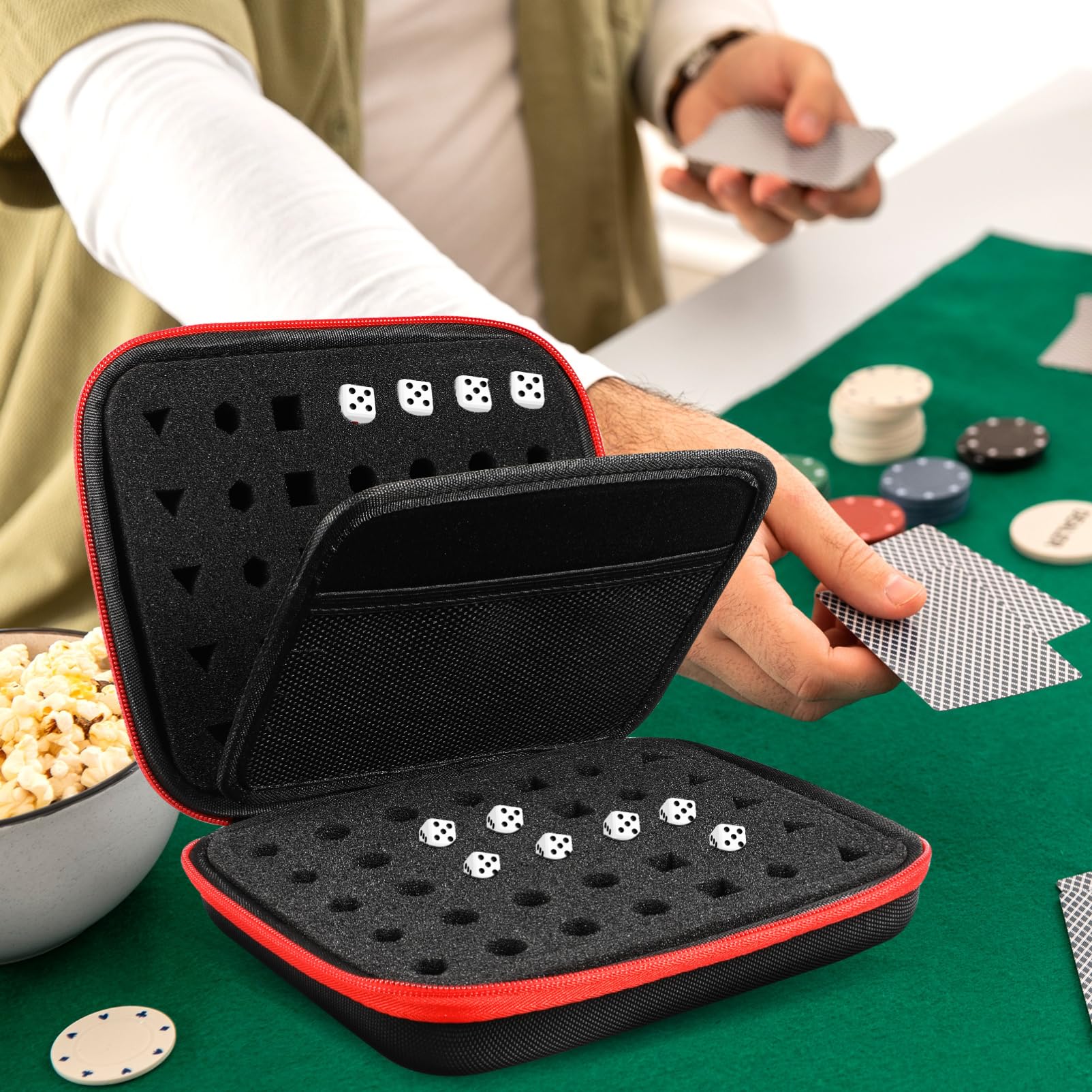 Abaodam Sac à Dés à Poches Étui de Rangement pour Dés Compartimenté Zippé Rangement pour Jeux de Société