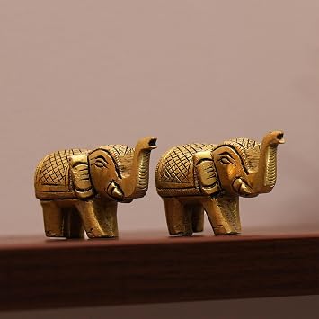 10Club Pure Brass Elephant Statue Small Size Gold Finish 2 pcs 300 gm Set for Showpiece Your Home,Office Table & Gift Article,Animal Decorative Showpiece Figurines, Best for Gifting