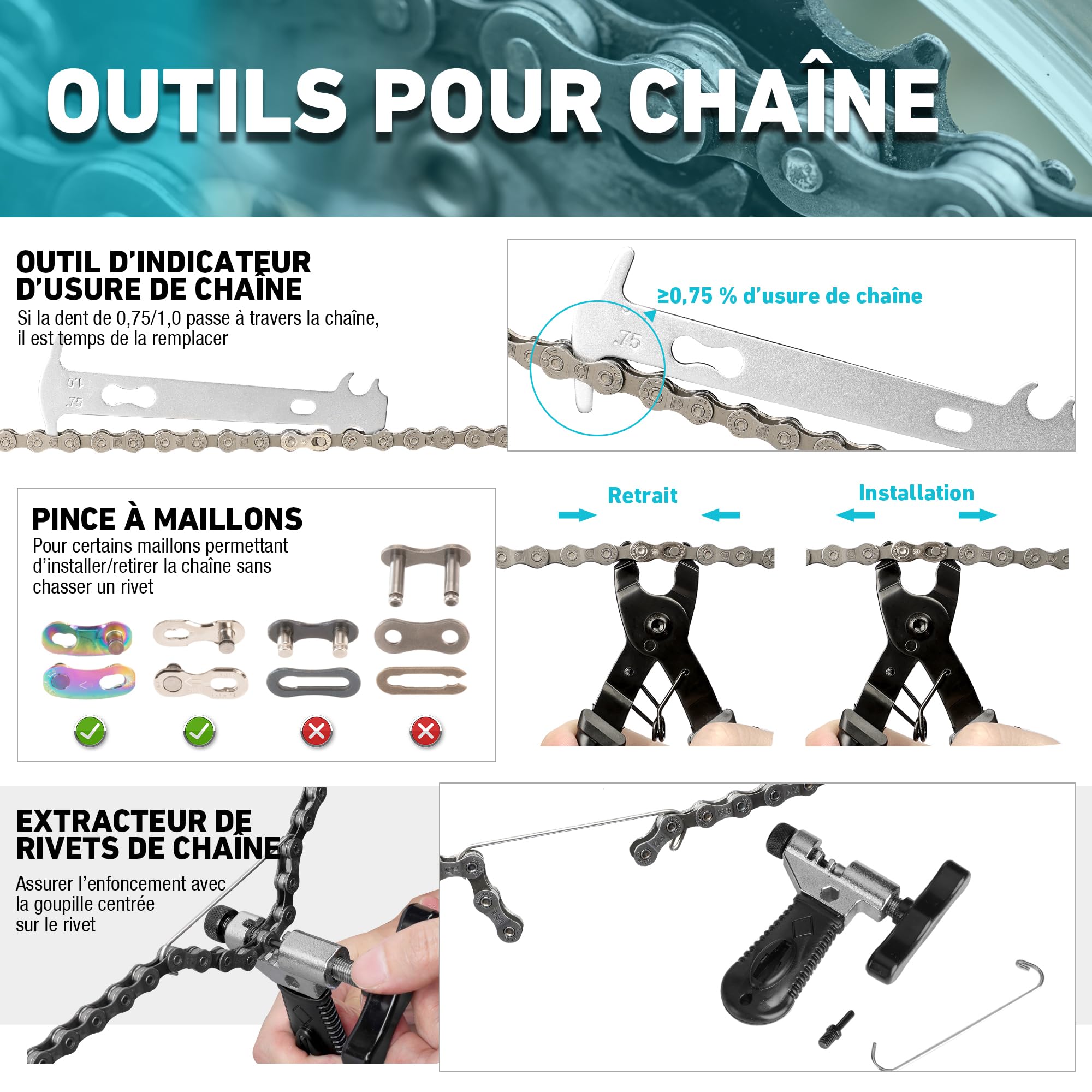 DURATECH Kit d'Outils de Réparation pour Vélo 41 pièces avec Mallette