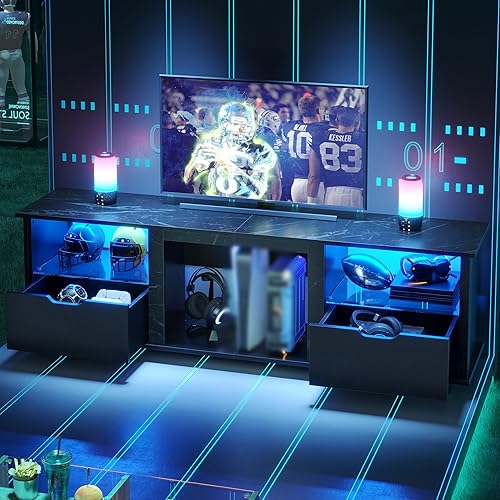 Miniatura 5 de Bestier Centro de entretenimiento para juegos de 70 pulgadas con cajones, soporte de TV LED para TV de 75 pulgadas, soporte de entretenimiento para