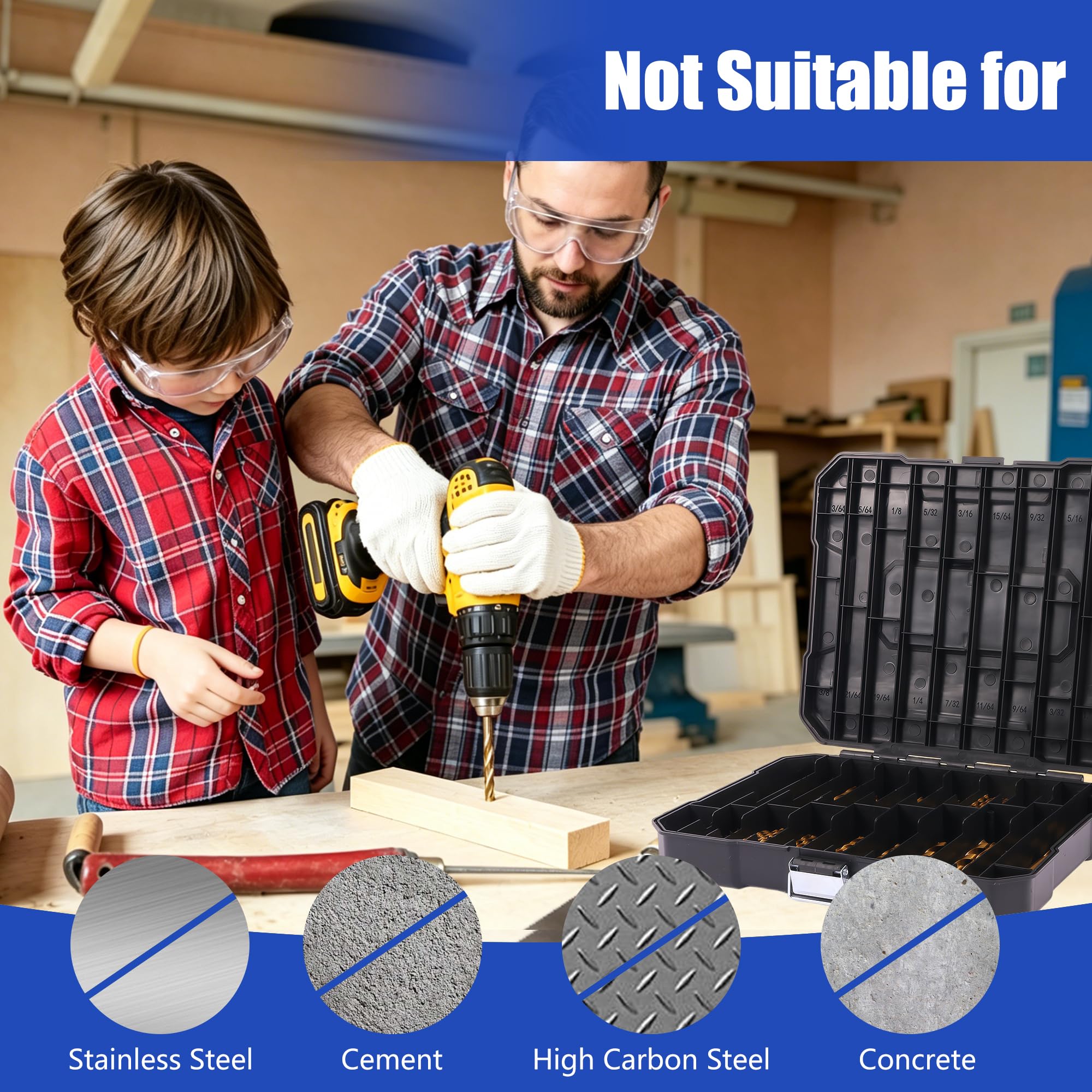 230 Piece Titanium Drill Bit Set - 3/64" to 1/2" -6