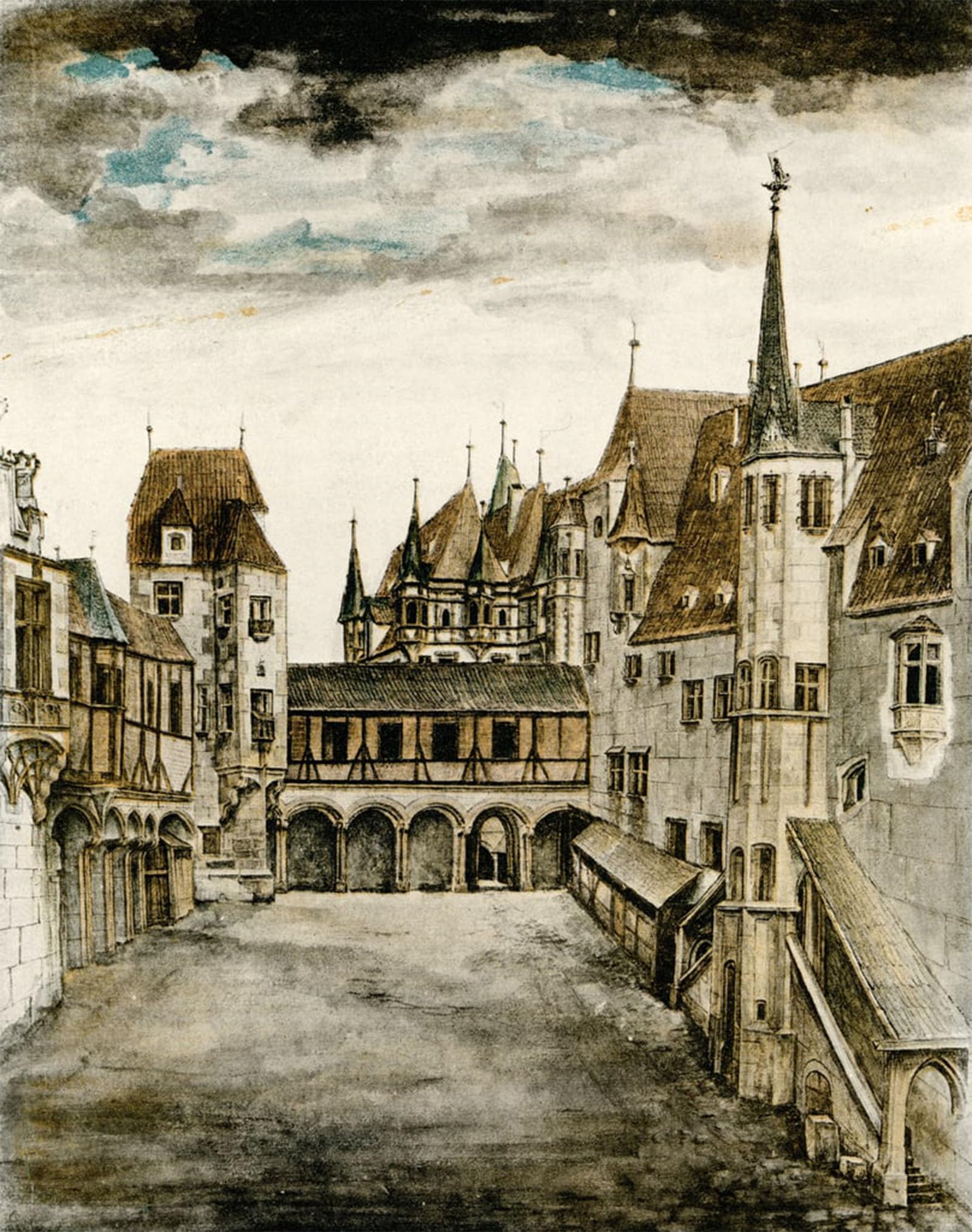 SERENDIPITP Abstract Painting Mural Print Picture Wall Decor Painting View of the Castle Courtyard by Albrecht Dürer Vintage Wall Artwork for Home Decor 60x90cm