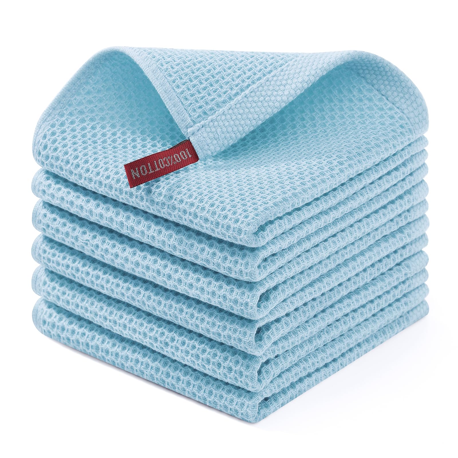 Homaxy 100% Cotton Waffle Weave Kitchen Dish Cloths 6-Pack, Sky Blue