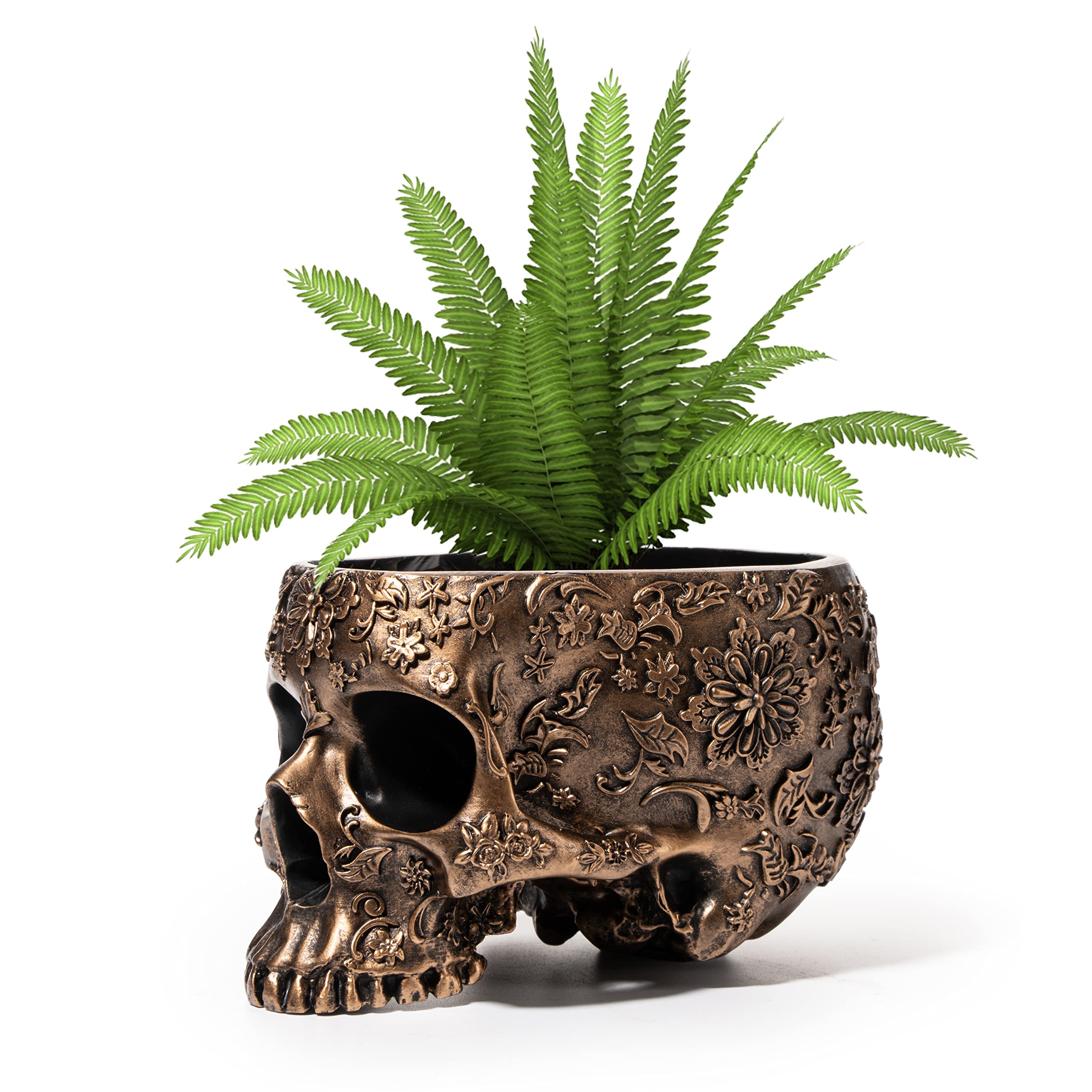 GUTESkull Planter, 6" for Succulents, Plants or Snack Tray, Make Up Brush Holder, Office Organizer Deep Polyresin Skulls Pot, Indoor Plant & Flowers - Serving Tray, Modern, Home Decor, Goth (Bronze)
