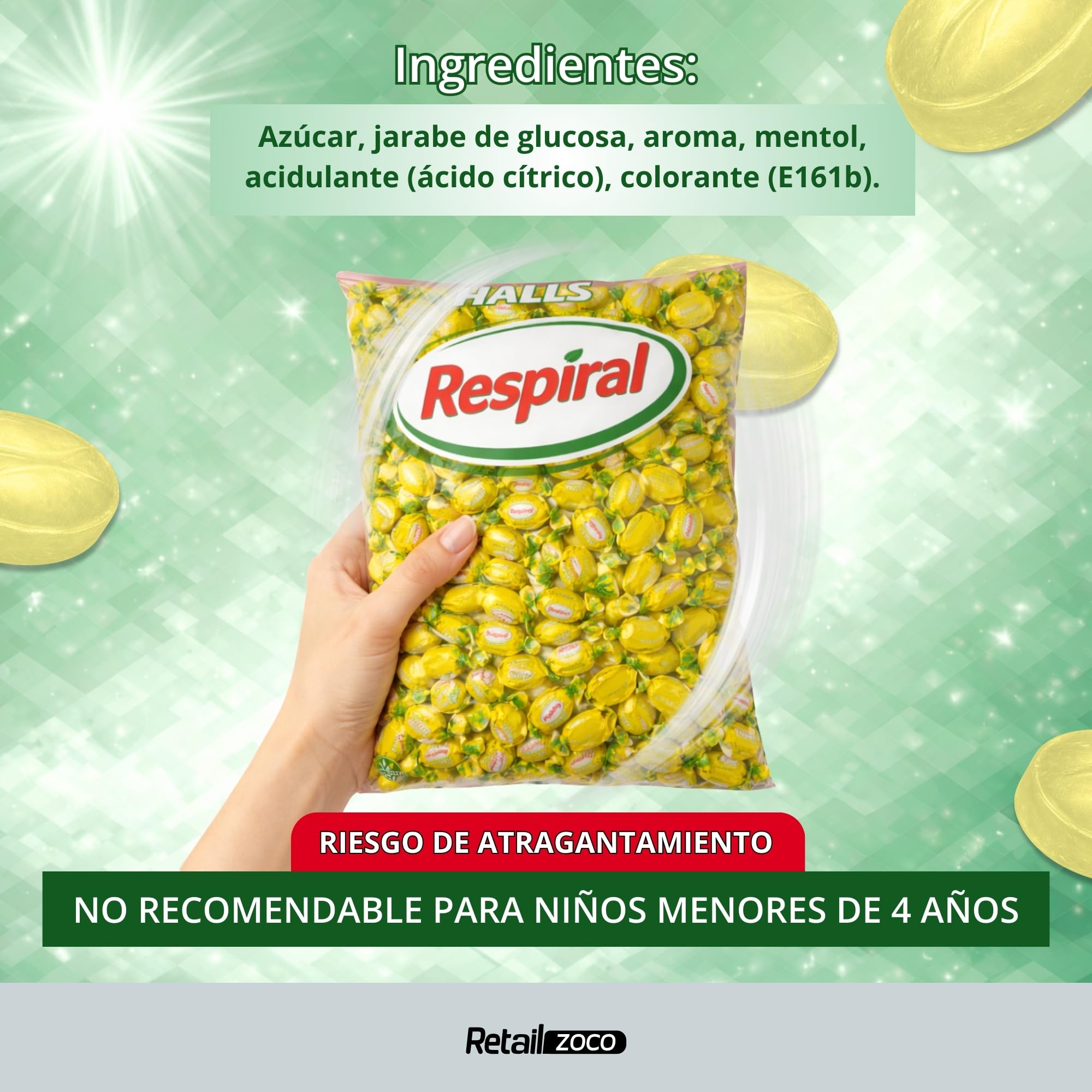 Respiral Caramelos Limón y Mentol 1 kg 316 unidades Sin Gluten