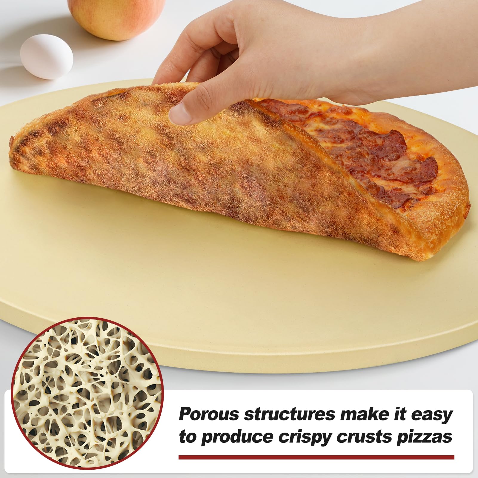 Pierre à pizza ronde pour barbecue et four - Pierre de cuisson de 40,6 cm - Pierre à pizza en cordiérite robuste pour pain, biscuits, résistant aux chocs thermiques - Pierre de cuisson pour