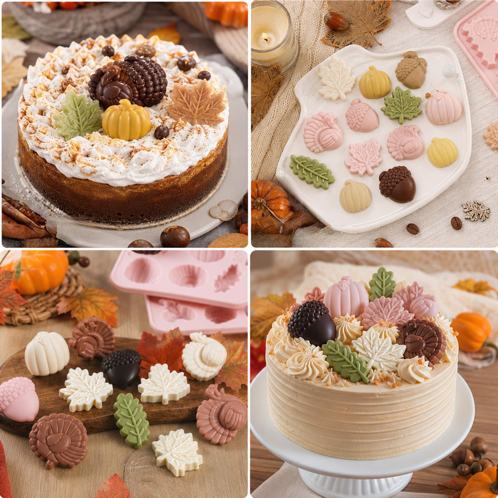 2 Stampi Silicone Thanksgiving Zucca Stampo Cioccolato Torta 3D Autunno
