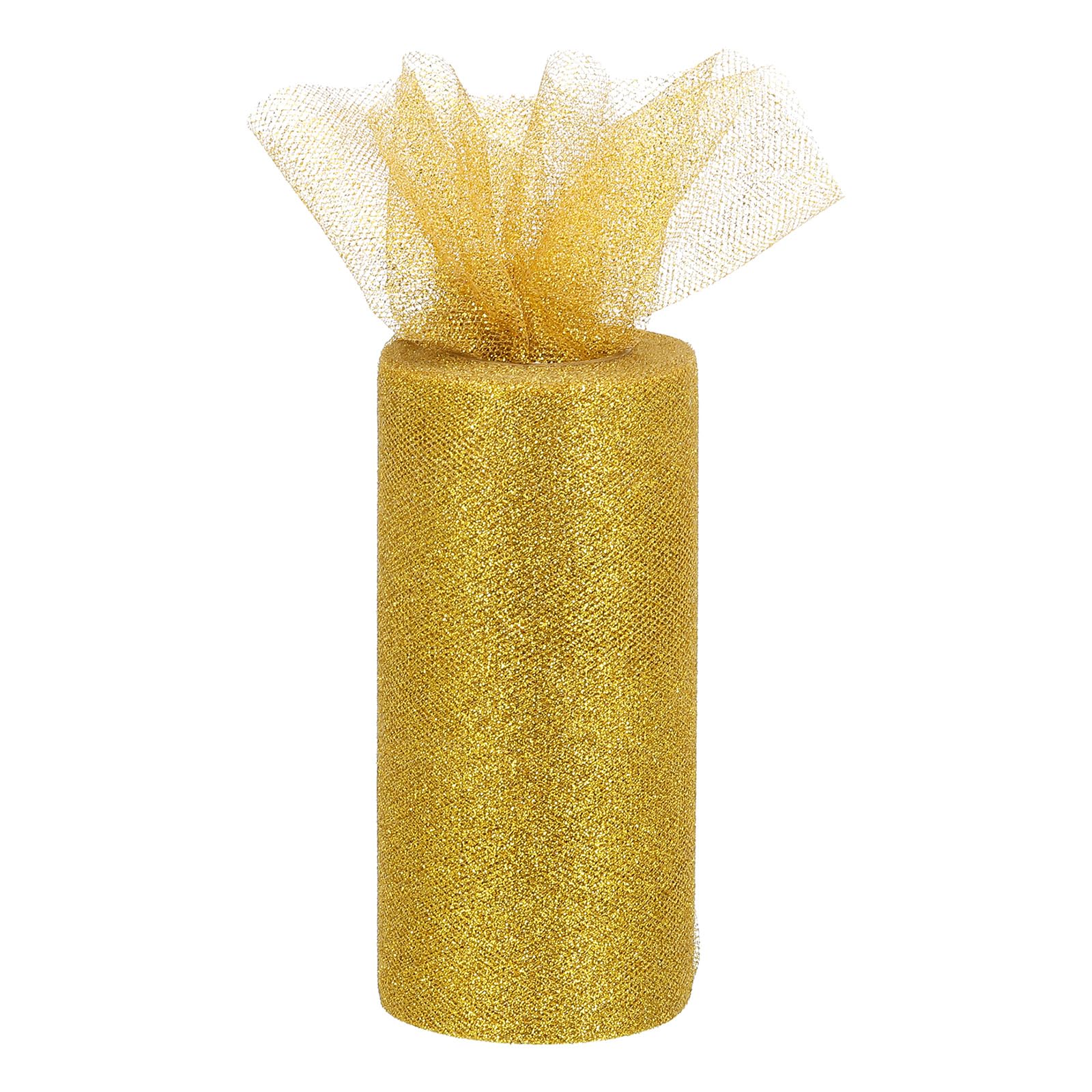 sourcing map 6" Wide 25 Yards Glitter Tulle Ribbon Rolls Sparkly Netting Fabric for Tutu Skirt Sewing Christmas Wedding Gift, Gold