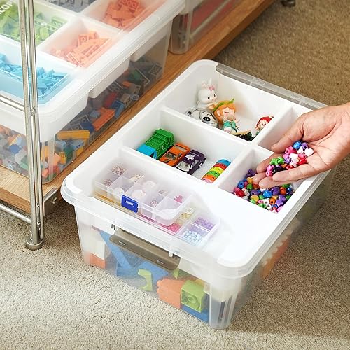 Miniatura 7 de Caja de almacenamiento de plástico de 17 cuartos de galón con bandeja extraíble, organizadores de manualidades y contenedor de almacenamiento