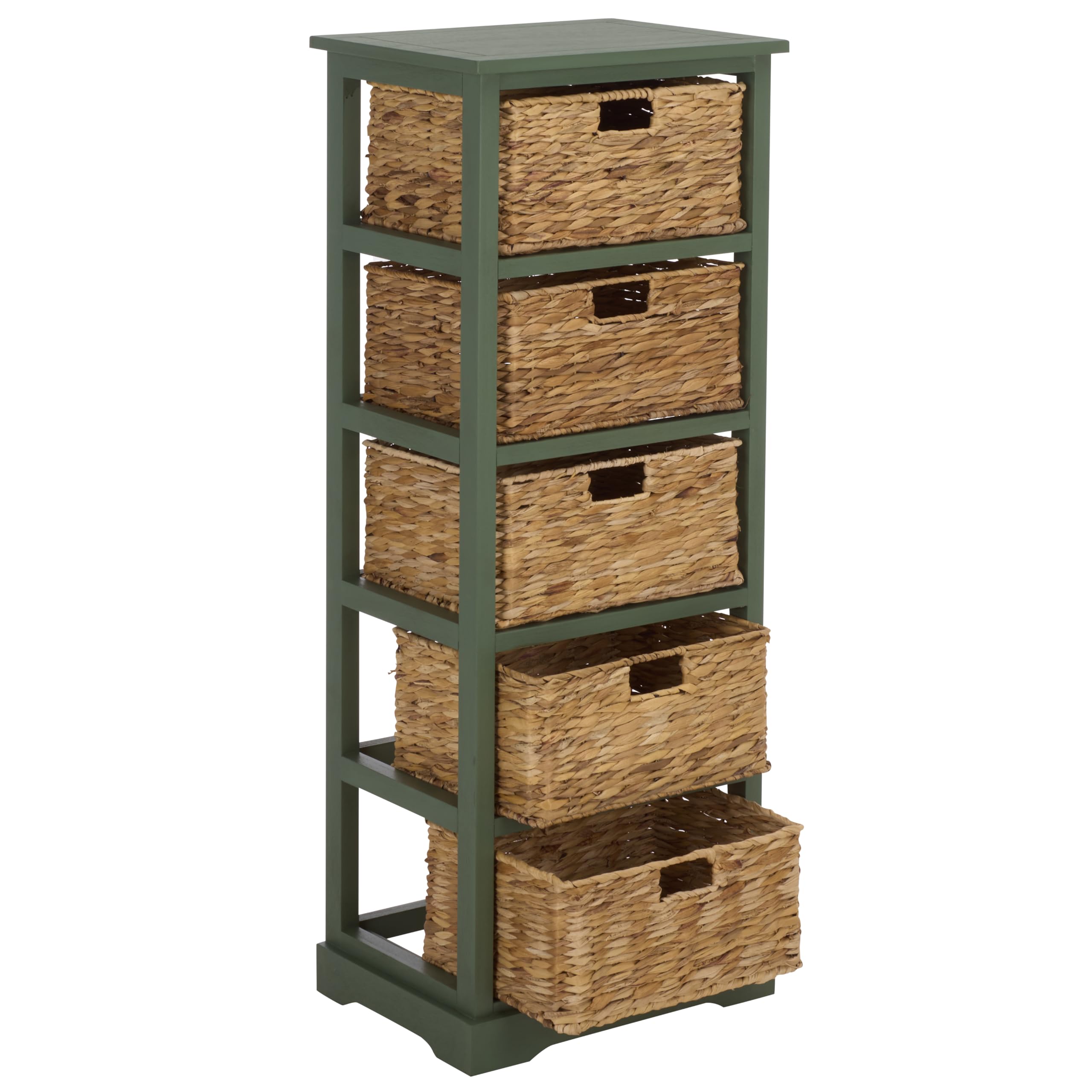 SAFAVIEH Furniture - Vedette 5-Basket Storage Tower - Dusty Green - Solid Wood - Coastal Basket Tower Design - Ideal for Entryway, Living Room, 17.5"