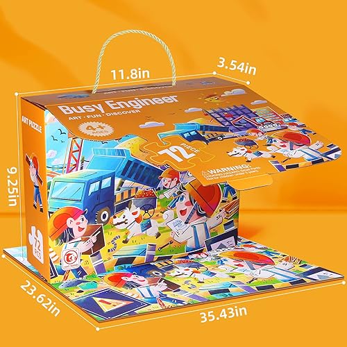 Miniatura 6 de Rompecabezas de suelo jumbo para niños de 3 a 5 años, juguetes de aprendizaje preescolar, rompecabezas de piso grande de 72 piezas para niños y