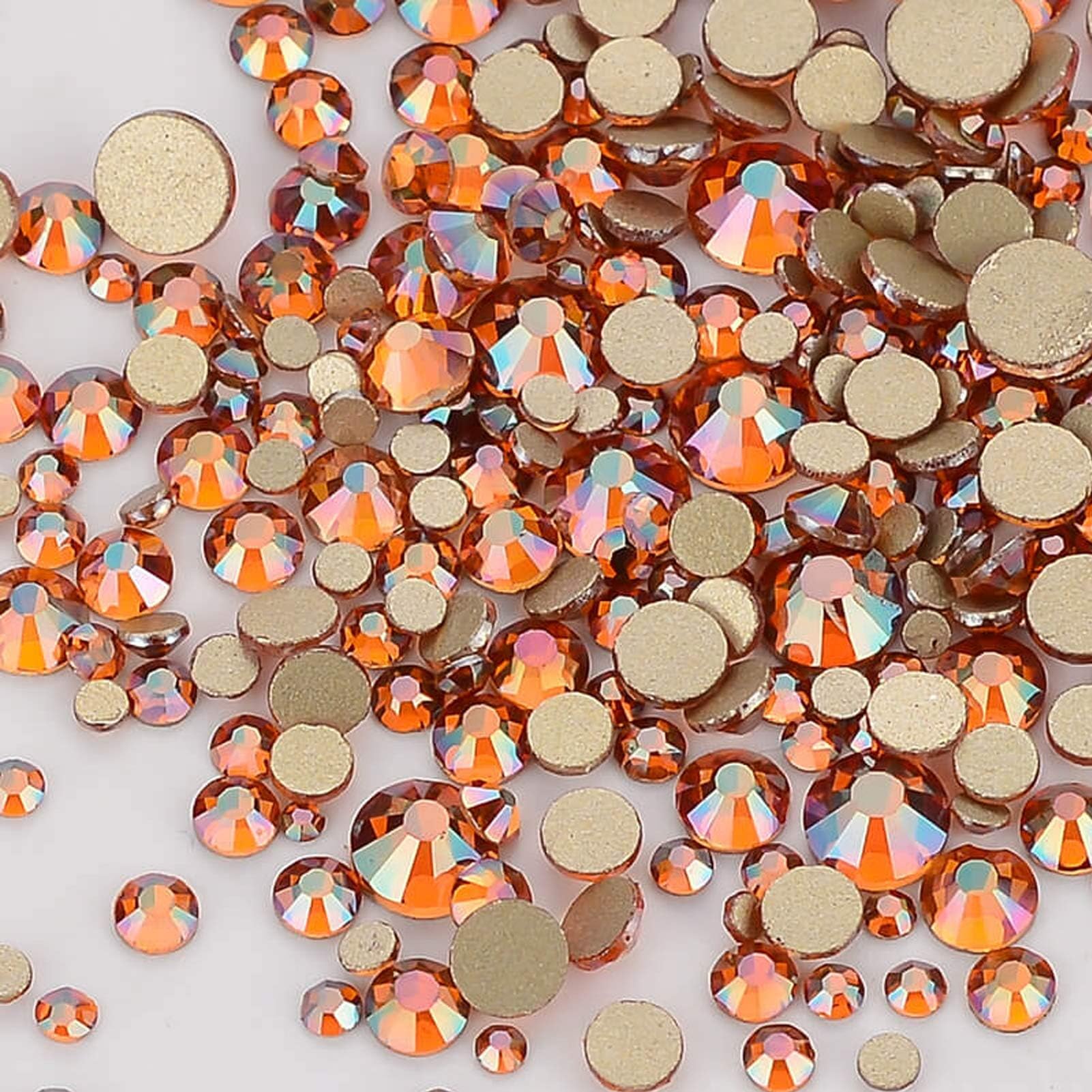 Dowarm 2650 Pieces Glass Flat Back Crystal Rhinestones Glue Fix, 6 Sizes 1.5mm 2mm 2.8mm 4mm 4.8mm 6.5mm, Non Hotfix Flatback Crystals for Crafts Nail Face Art Clothes Jewels (Amber)