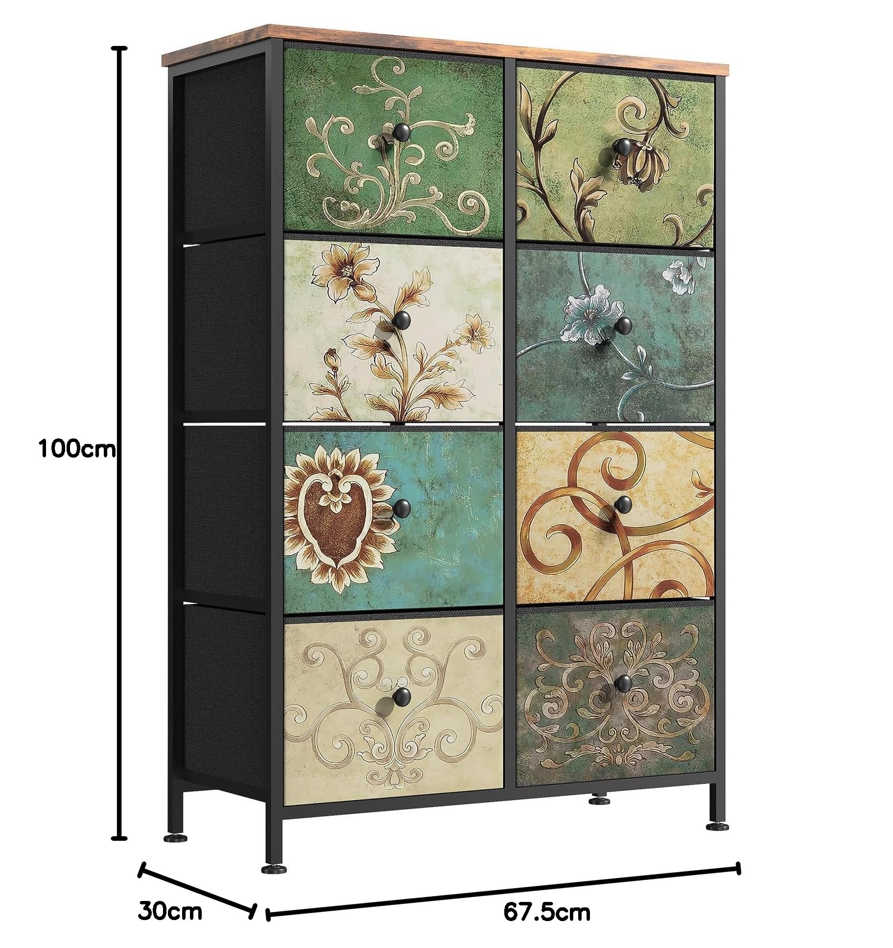 Commode à 8 Tiroirs en Tissu,Commode Chambre Adulte Armoire Tiroirs avec Plateau Bois et Cadre Métal,Meuble de Rangement pour Chambre d’Enfant, Salon et Couloir