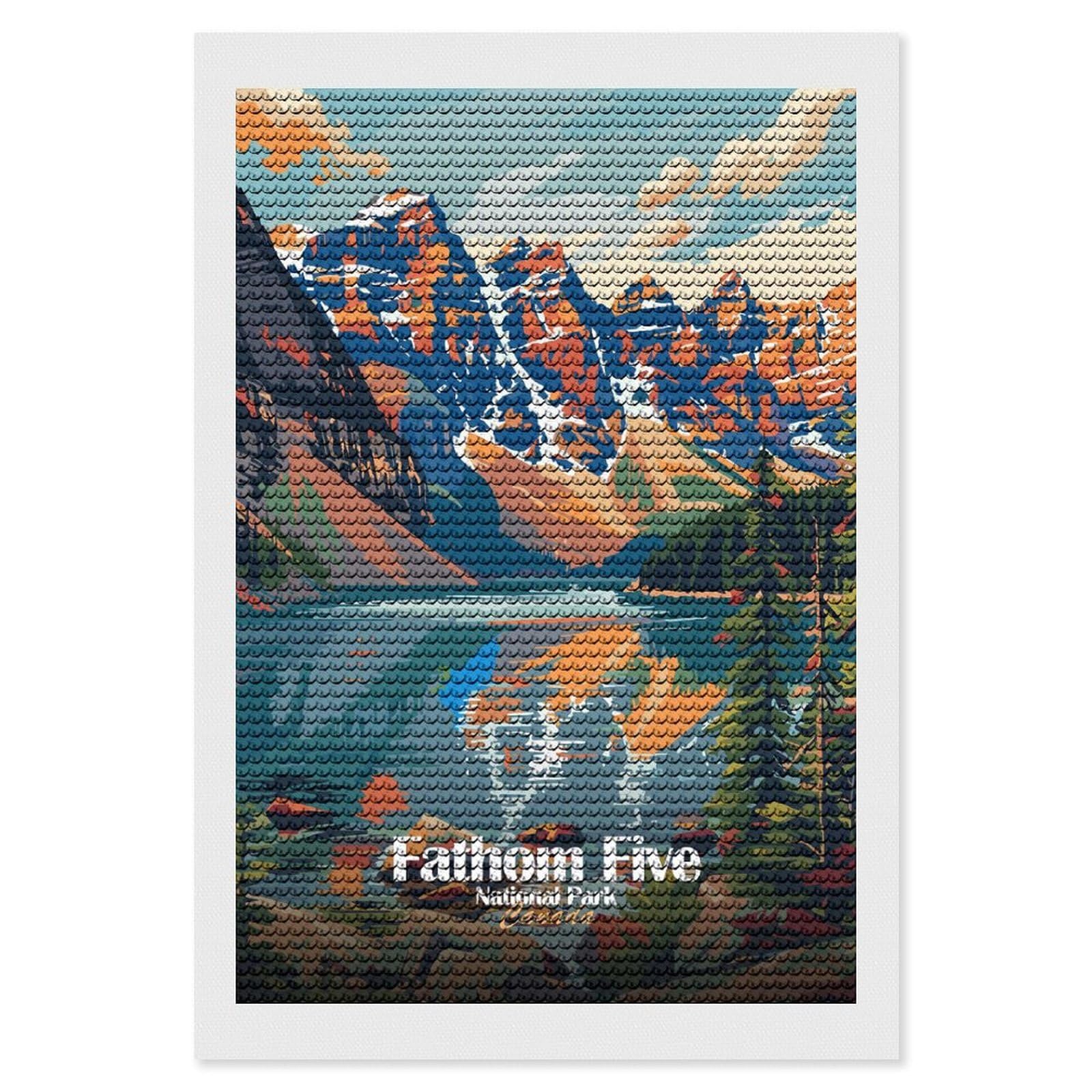 Junmoney Fathom Five National Park Canada DIY Diamond Art Canvas Kit 8"x12", Complete Accessories, Creative Leisure Activity, Home Wall Decor, Gift Idea