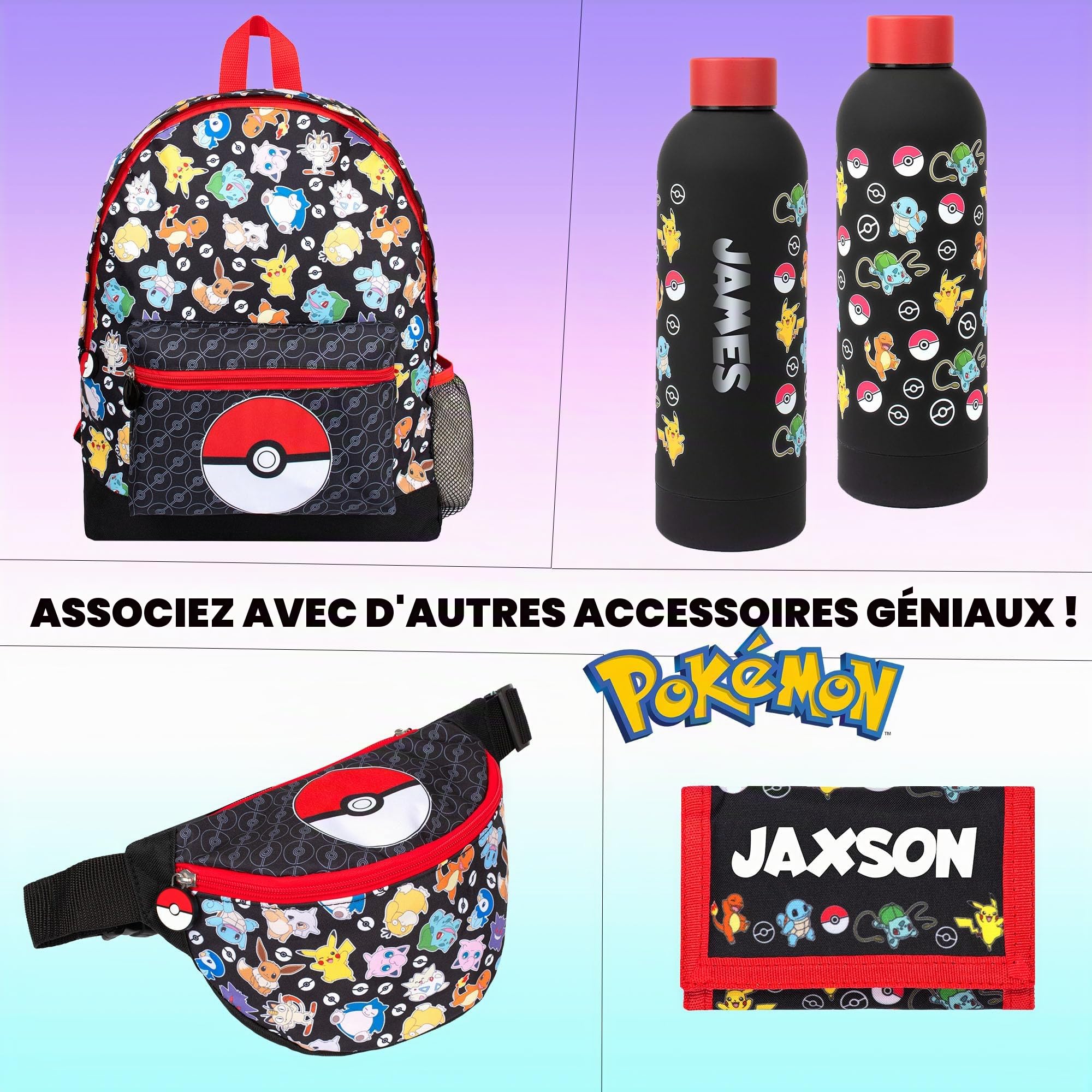 Pokémon Sac à déjeuner multi-compartiments pour enfants, isolation thermique, à double étage, pour garçons