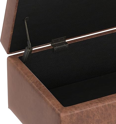 Miniatura 10 de SIMPLIHOME Shay - Otomana rectangular moderna de mediados de siglo de 48 pulgadas de ancho en piel sintética vegana envejecida, color marrón, Sillín