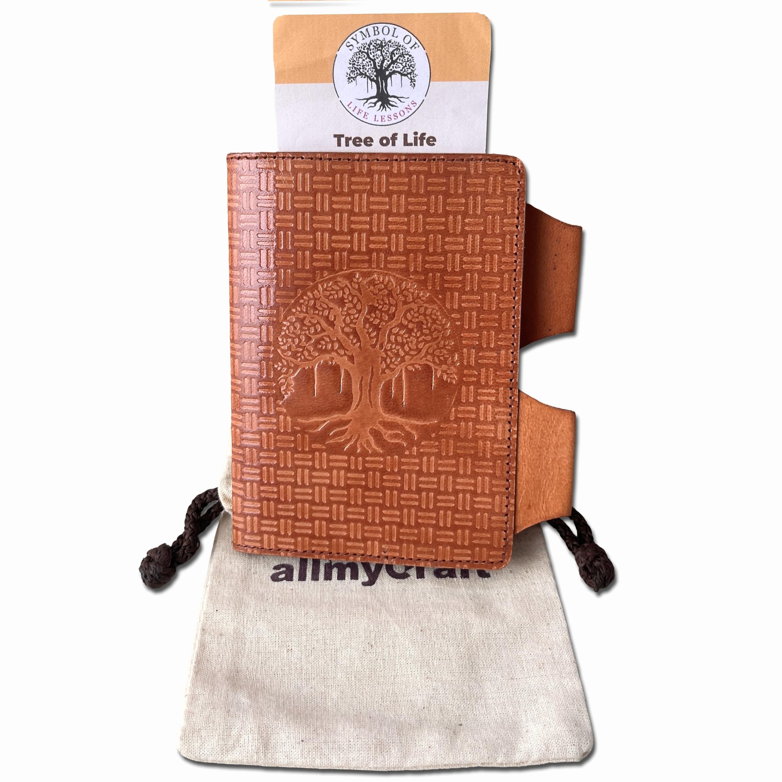 Tree of Life Leather Passport Holder with Small Notebook – Veg Tanned Travel Wallet | Handmade by Artisans for Men & Women | Compact Travel Organizer Gift-image-15