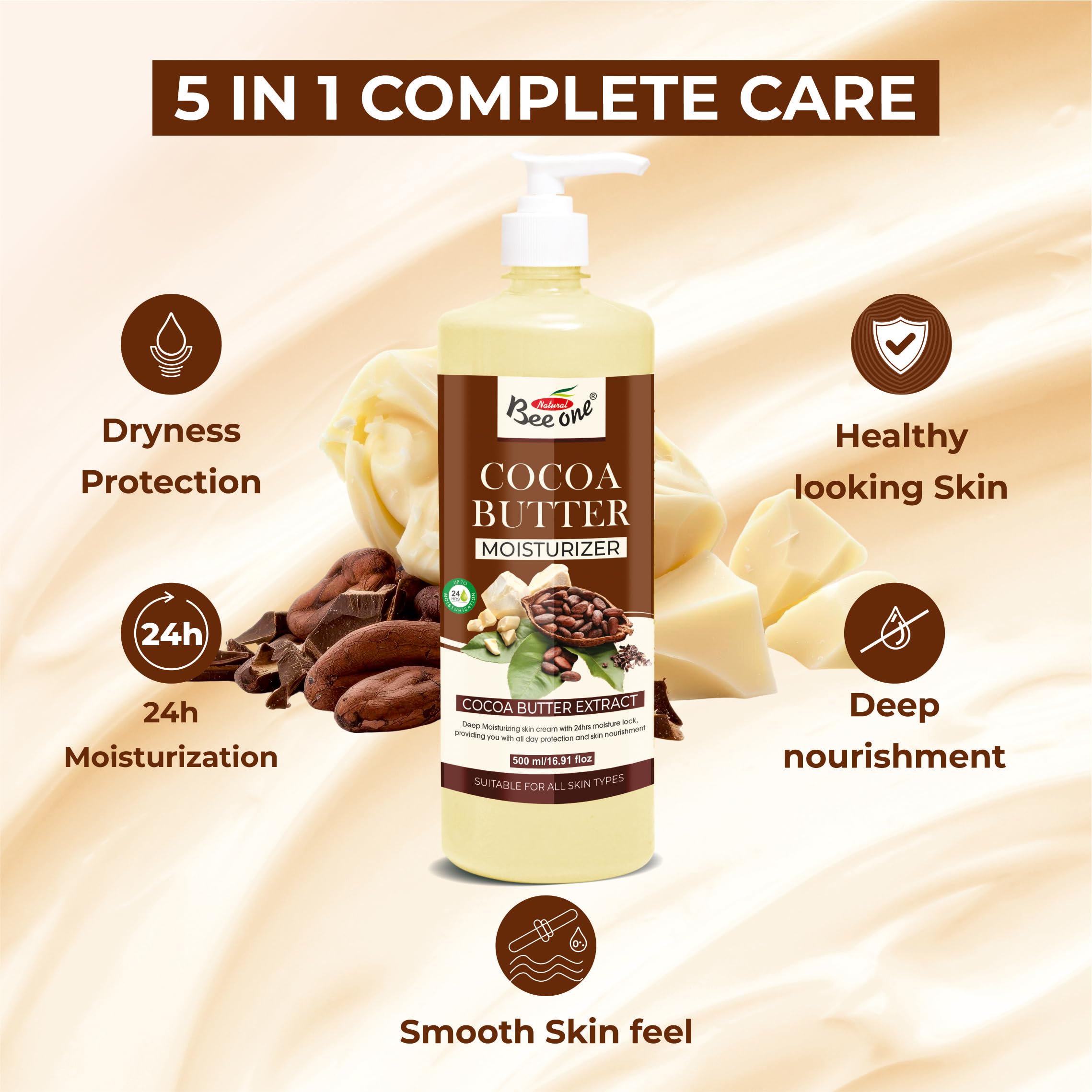 Bee One Cocoa Butter Moisturizer 500ml | Body Lotion for Intense Hydration | Smooth, Soft & Nourished Skin | Fast-Absorbing, Non-Greasy Formula | Suitable for All Skin Types 1