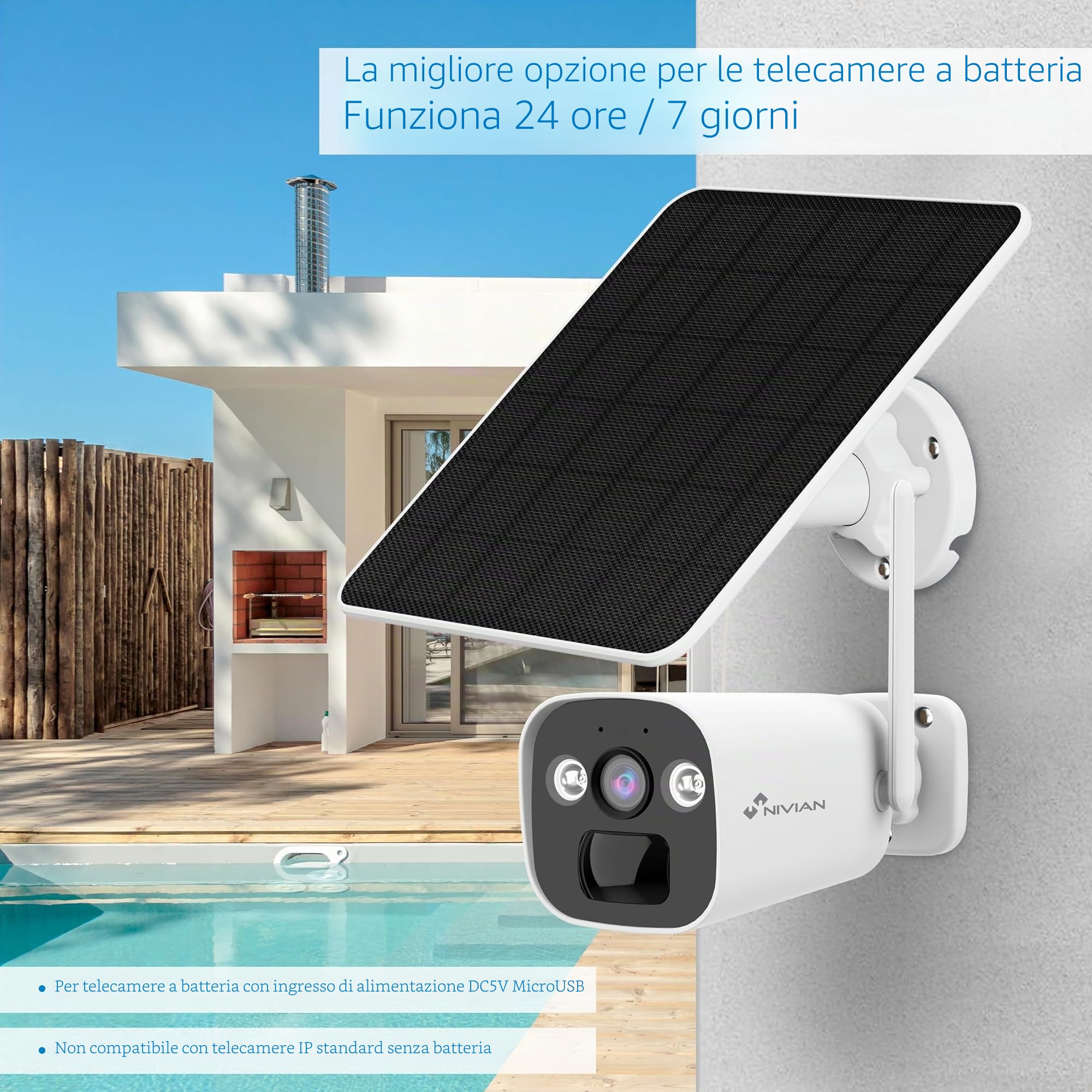 NIVIAN Panel Solar 9W para Cámaras de Seguridad IP USB-C