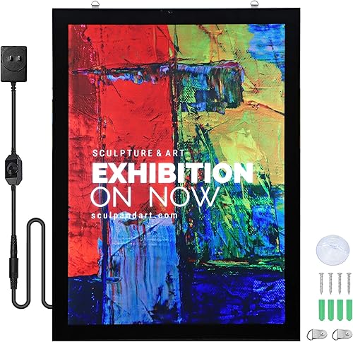 Marco de póster de película LED de 24 x 36 pulgadas, marco de fotos LED, soporte para letrero de exhibición en negro, montaje en pared, perfil de