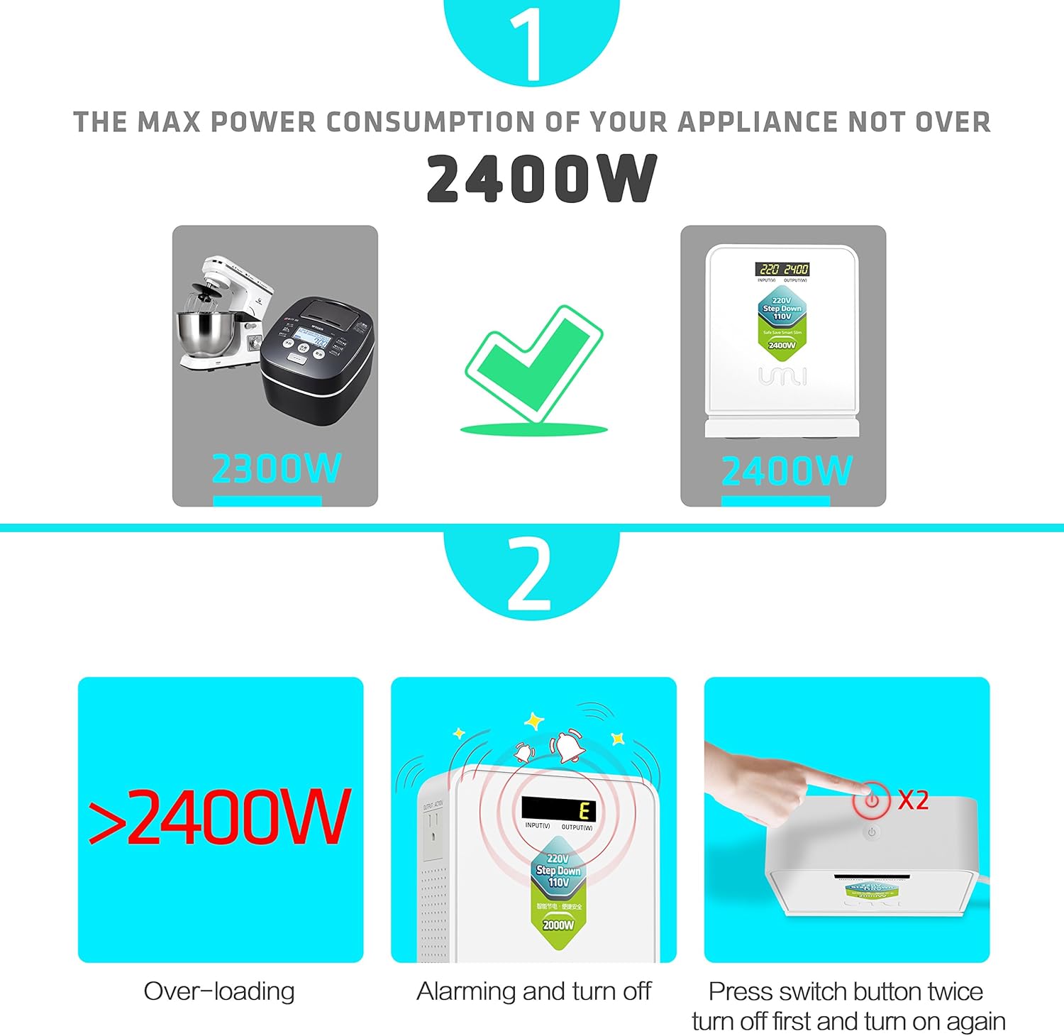 Frее Shірріng Ovеr $50 UMI 220V to 110V Step Down Voltage Converter 2400Watts with 110V and 100V Output for Using US and Japan Appliance in Asia or Europe