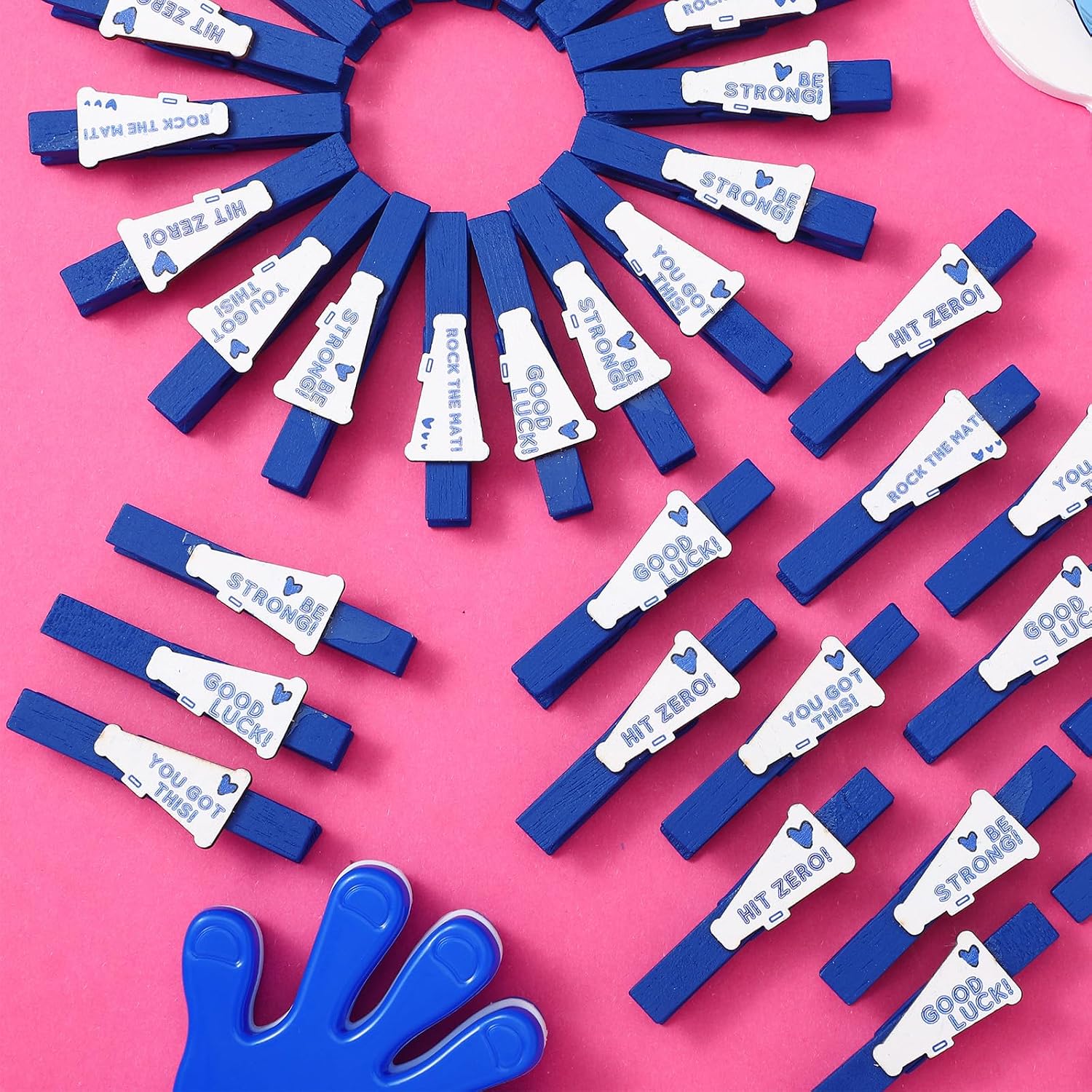 Hoolerry 100 Pcs Cheer Pins Spirit Clips 2.8" Wooden Cheerleading Pins for Backpack Cheer Clothespin Bulk Competition Mini Cheerleader Gift for Team Photo Picture Decoration