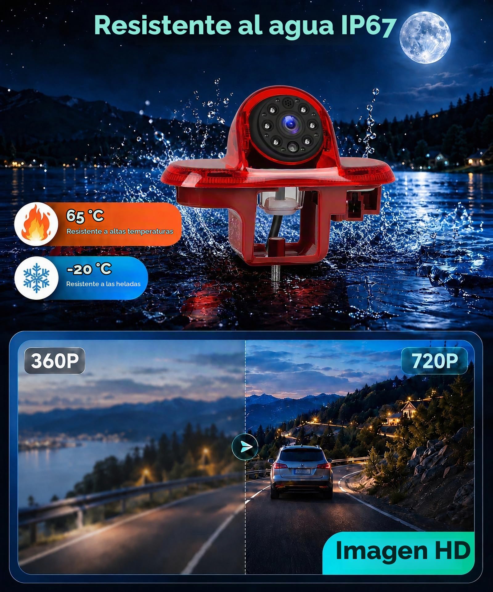 Hodozzy Cámara de Visión Trasera para Renault Trafic/Opel Combo/Opel Vivaro 2001-2014, Cámara para Tercera Luz de Freno, Visión Nocturna por IR, Resistente al Agua IP67, con Línea de Marcha Atrás