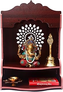 Bhavya Enterprise Bhavya Art Beautiful MDF Wooden Temple / Home Decor Beautiful Wooden Temple (Rosewood omleaf)