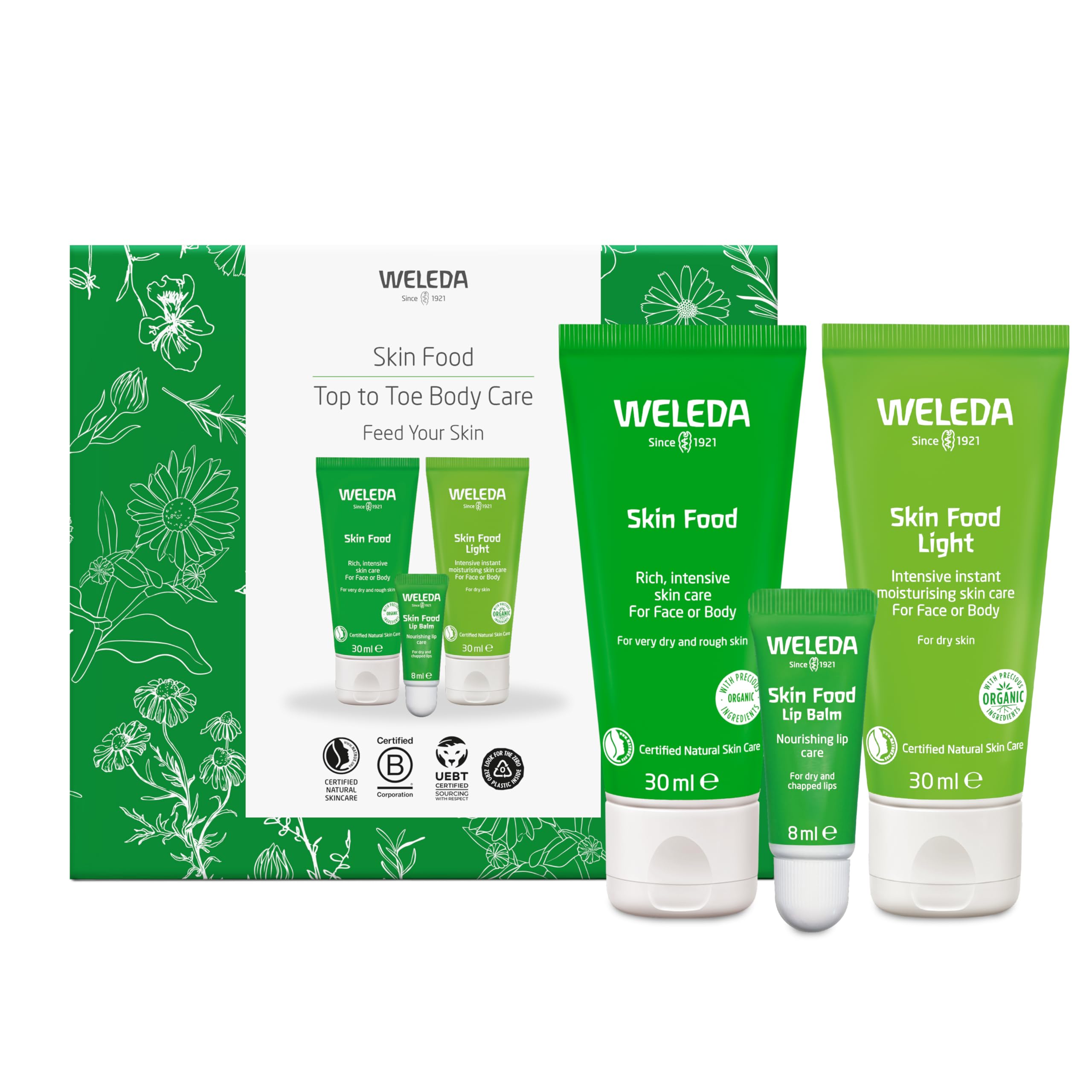 Weleda Skin Food Coffret cadeau soins de la peau 30 ml, léger 30 ml et baume à lèvres, 100% naturel