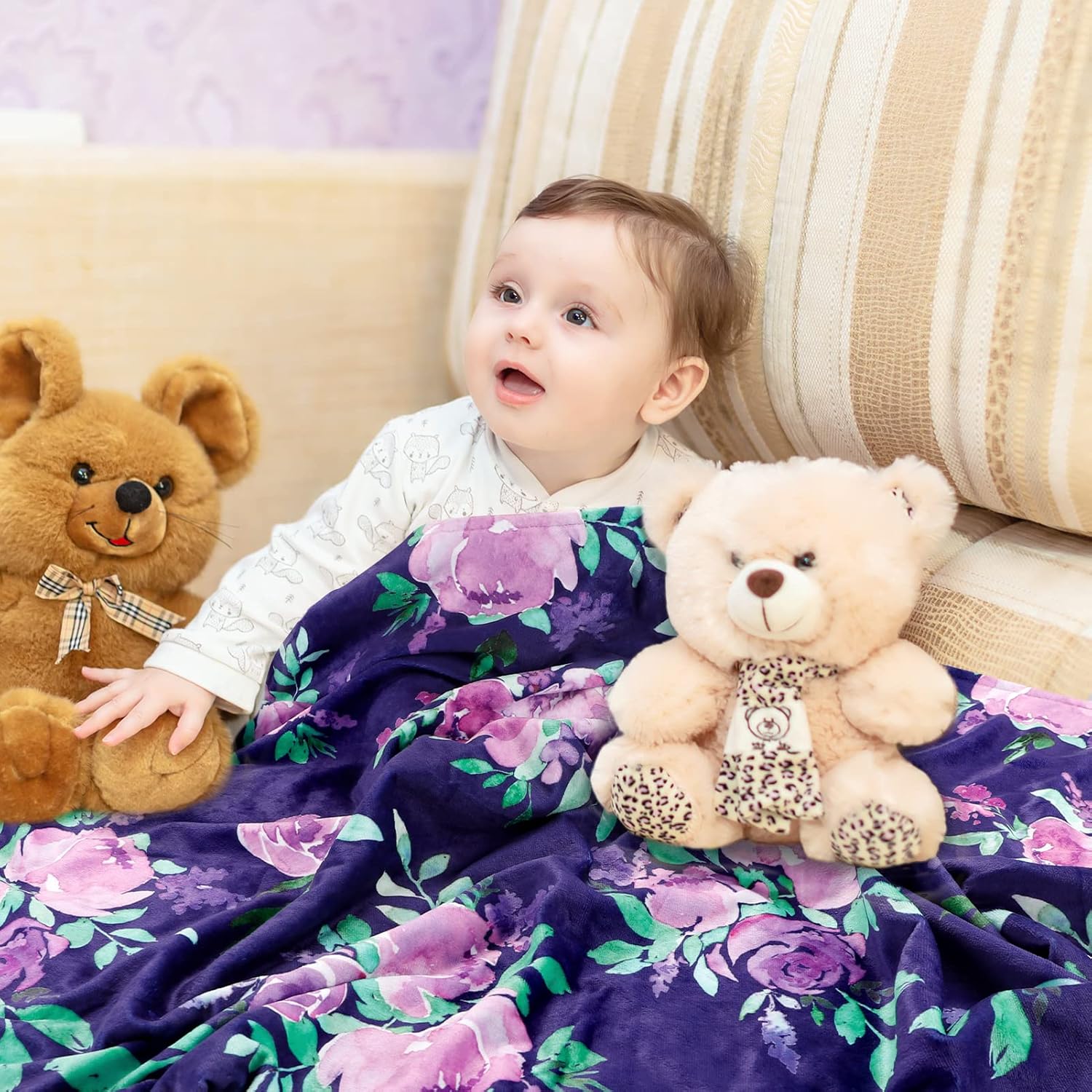 TANOFAR Minky Baby Blankets, Soft Toddler Blanket for Boys Girls, Dotted Backing, Double Layer Crib Receiving Blanket, for Nursery/Stroller/Toddler Bed/Carseat, 30 x 40 Inch, Purple Floral - Image 4