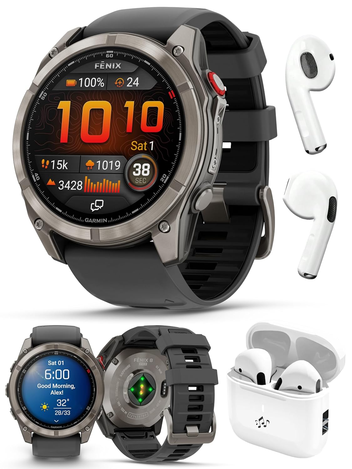 PlayBetter Garmin Fenix 8 Pro AMOLED Sapphire 51mm Titanium Graphite Multisport GPS Smartwatch Bundle - 1 4 Touchscreen