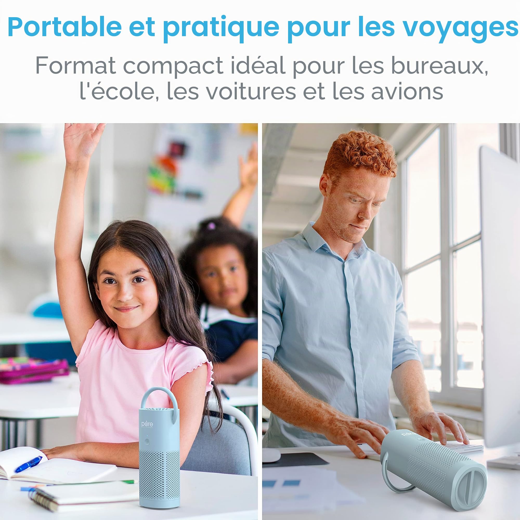 Pure Enrichment PureZone Mini purificateur d'air portable – Le véritable filtre HEPA sans fil nettoie l'air et élimine 99,97 % de la poussière, des odeurs et des allergènes près de chez vous