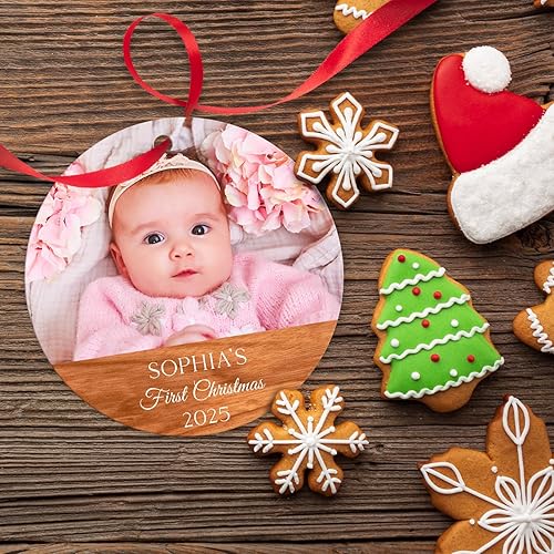 Miniatura 104 de Adorno de Navidad personalizado, foto personalizada con imagen y nombre, decoración del árbol de Navidad, bolsa de terciopelo incluida, adorno