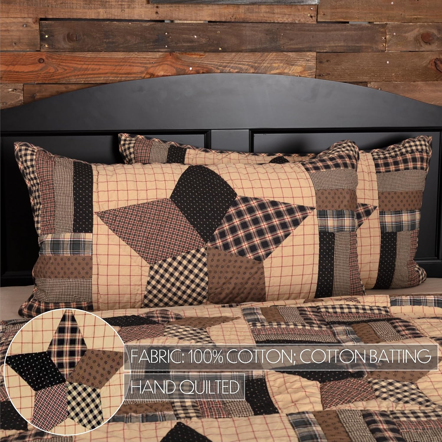 VHC Brands Bingham Star 6 Piece Luxury King Quilt Set (1 Quilt, 2 King Shams, 2 Pillowcase, 1 Bed Skirt)