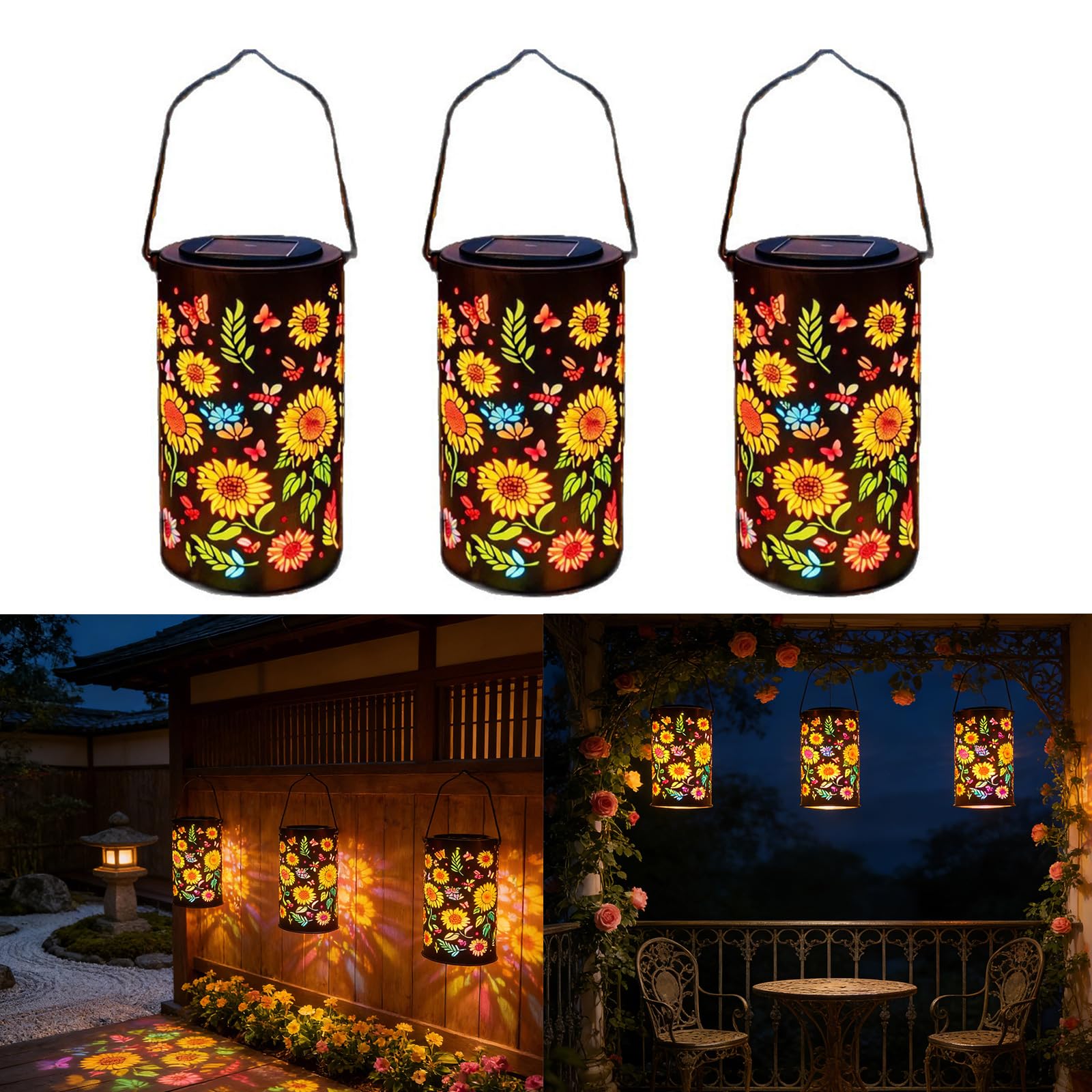 Bronzo Colorato Girasoli Incandescente Giardino Luci Solari con LED Illuminante Impermeabile Metallo Appeso Lampada Regalo Luce Solare Giard