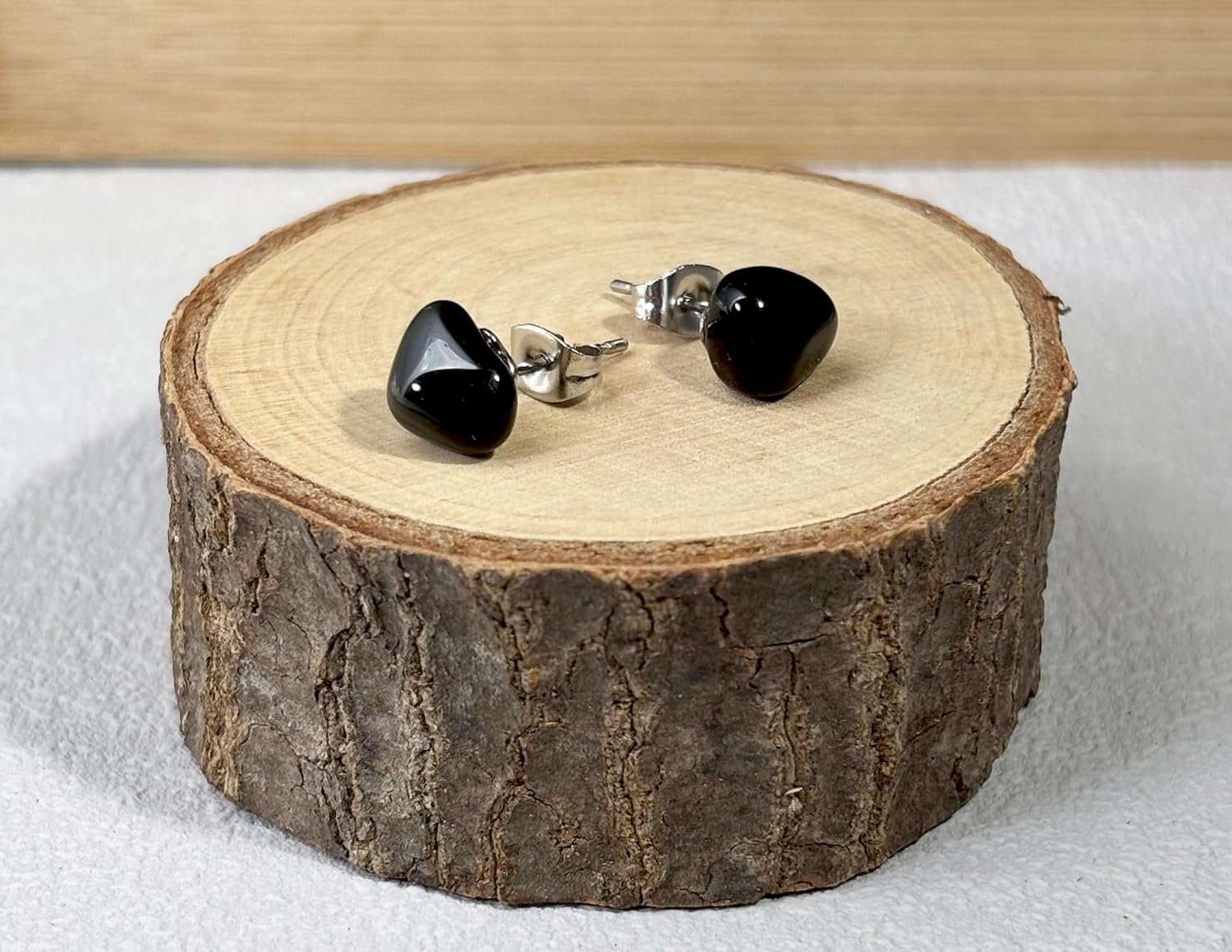 Obsidian Earrings, Natural Black Stone Earrings with Stainless Steel Ear Posts, Black Stud Earrings for Women, Unisex Goth Stud Earrings for Men - Image 2