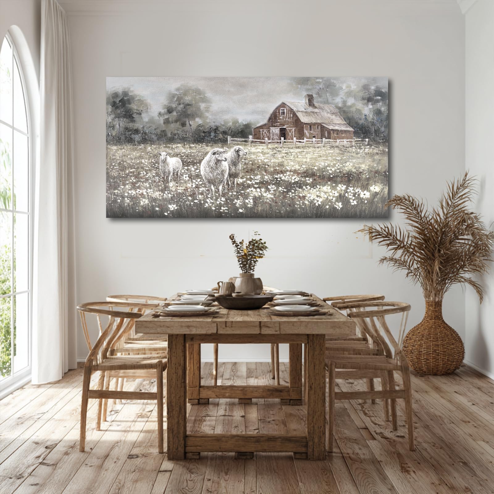 ZENPEE Vintage Farmhouse Sheep Wall Art Prints – Country Rustic Wall Decor Posters for Room, Office, Dining &amp; Hallway, 24 x 48 Inch