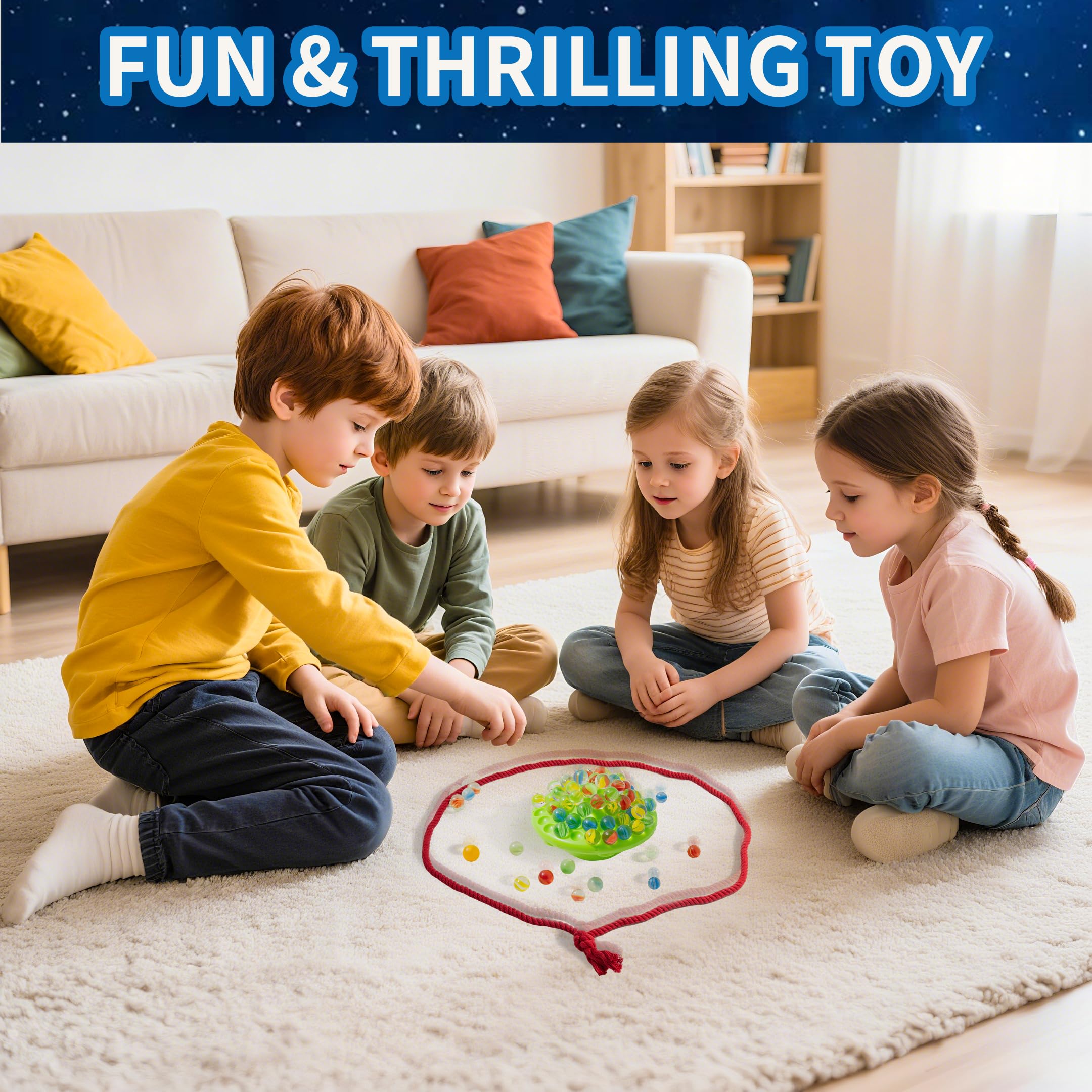 UFO - Juego de equilibrio de mármol, 60 canicas coloridas para niños, desafío de apilamiento familiar, juego de fiesta con estuche de almacenamiento 3