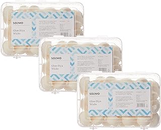 Amazon Brand - Solimo Cotton Ghee Diya Wicks | 105 Diya Wicks | 35 Wicks X 3 Packs | Made From Cotton | Ideal For Puja, Prayers, Aromatherapy And Meditation