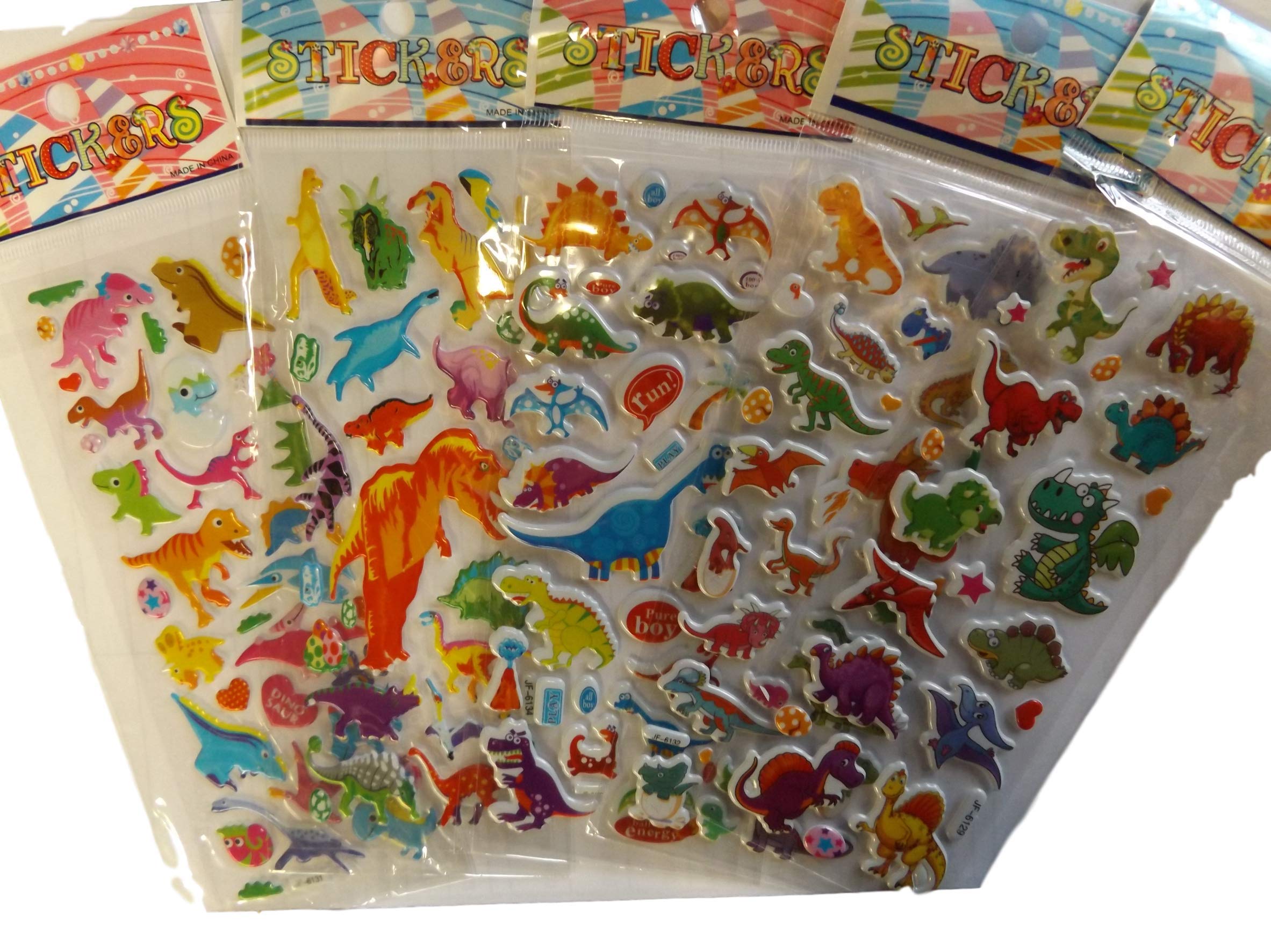Fat-Catz-Copy-Catz Boys Multicolor 5X Different Randomly Selected Sheets Of Dinosaur Pre-Historic Puffy 3D Style 100+ Stickers For Craft Kids Scrap Books
