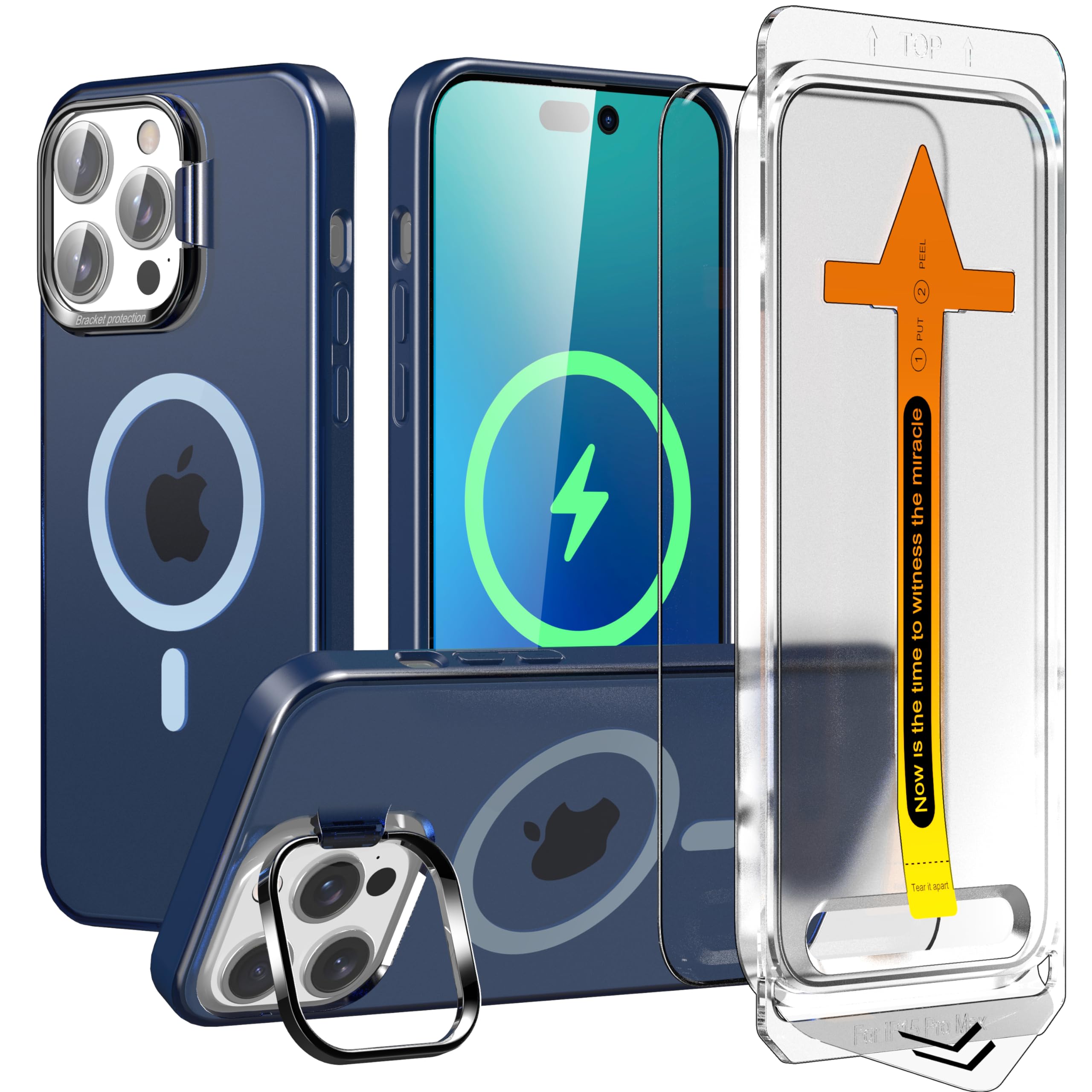 Photo 1 of 2024 New Designed for iPhone 15 Pro Case (Only) with Camera Cover [Compatible with MagSafe] - Tempered Glass Screen Protector [GlasTR EZ FIT] Blue IPHONE 15 PRO Blue