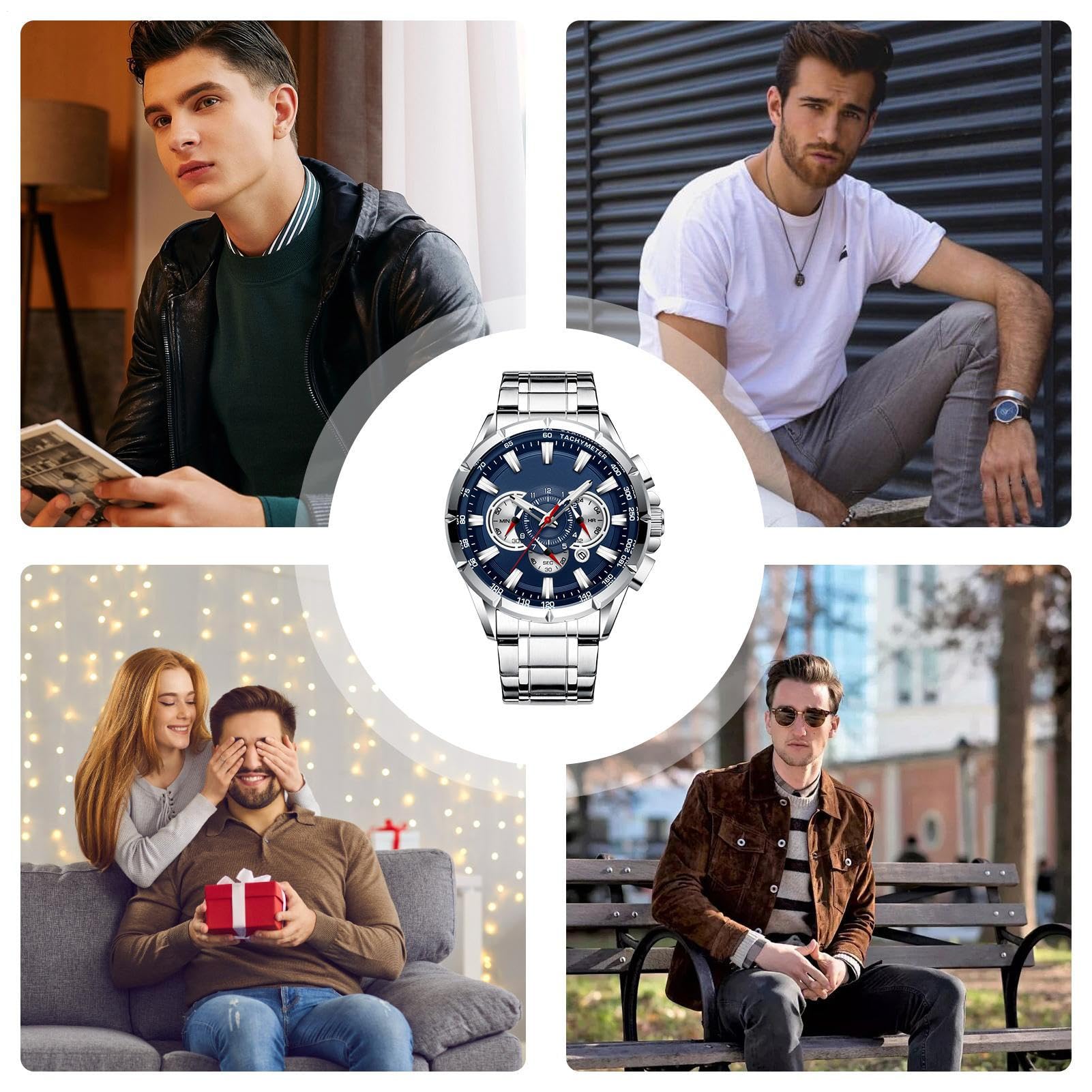 Generisch Biznesowy zegarek, zegarek chronografowy, męski, elegancki, mechaniczny, stylowy, klasyczny pasek na rękę, codzienny dodatek dla profesjonalistów, nauczycieli, pracowników, formalnego attire