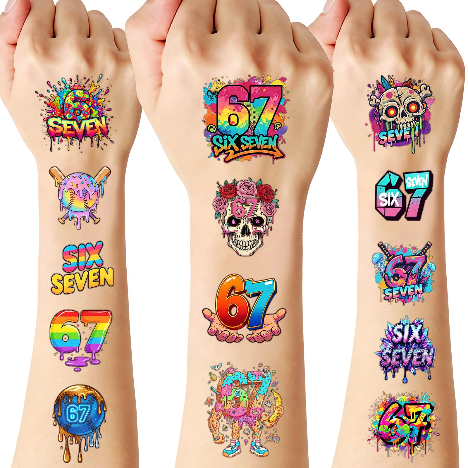 180PCS 6 7 Temporary Tattoos, 67 Birthday Decorations & Party Favors