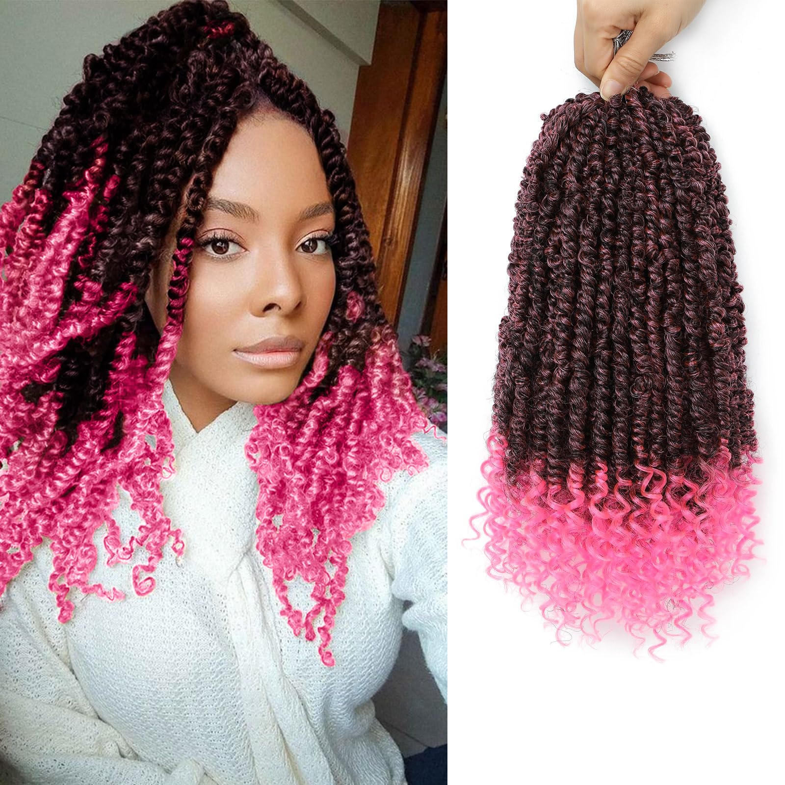 Pink Pre-twisted Passion Twist Hair, 12 Inch 9 Packs Pretwisted Passion Twist Crochet Hair,Soft Pre Looped Curly Crochet Hair For Black Women,Short