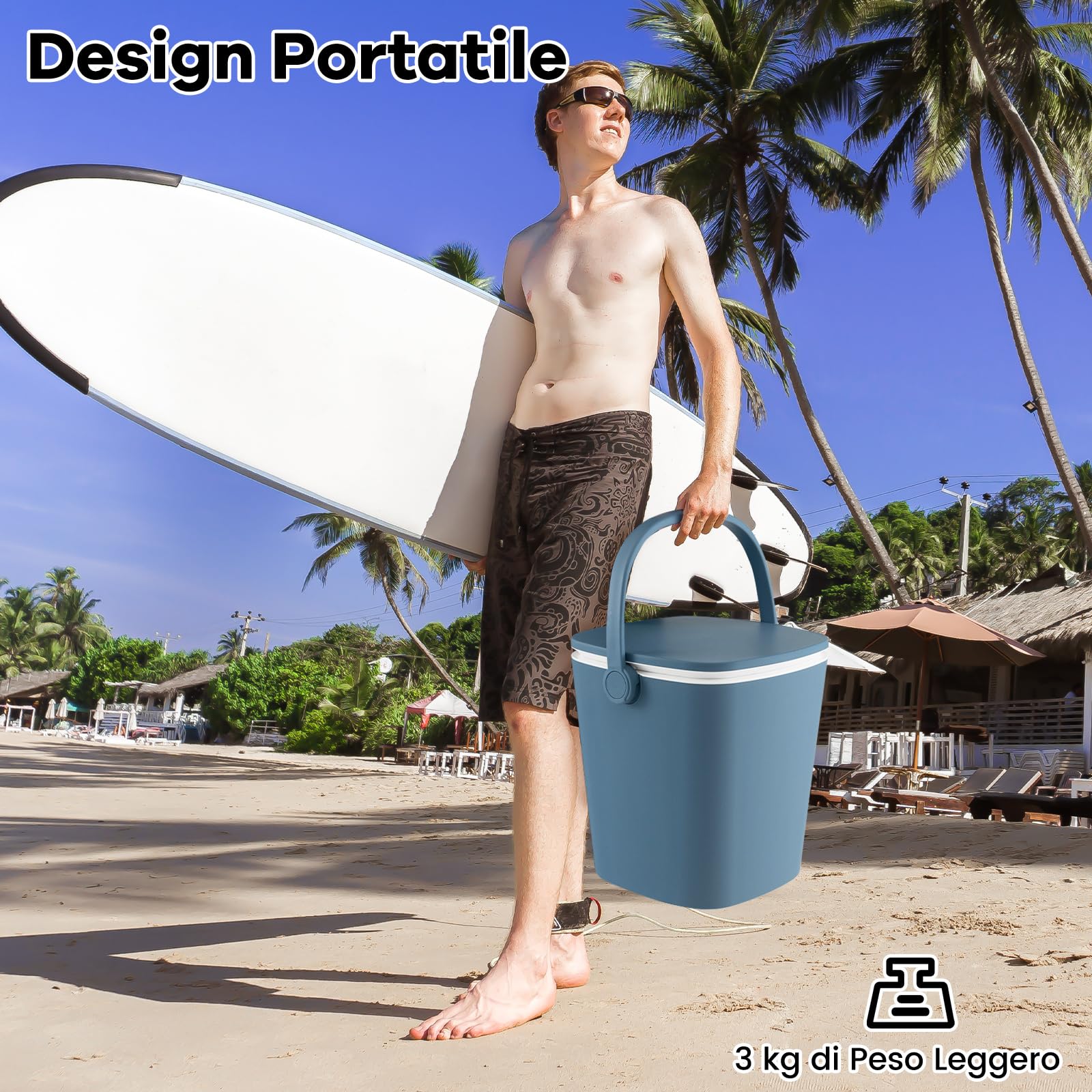 COSTWAY 3-in-1 Cool Box Portatile 15L con Piano Rialzabile 34 x 35 x 37-58 cm, Secchiello Ghiaccio con Apribottiglie e Pinza per Alimenti, Tavolino Portaghiaccio, per Piscina e Spiaggia (Blu)