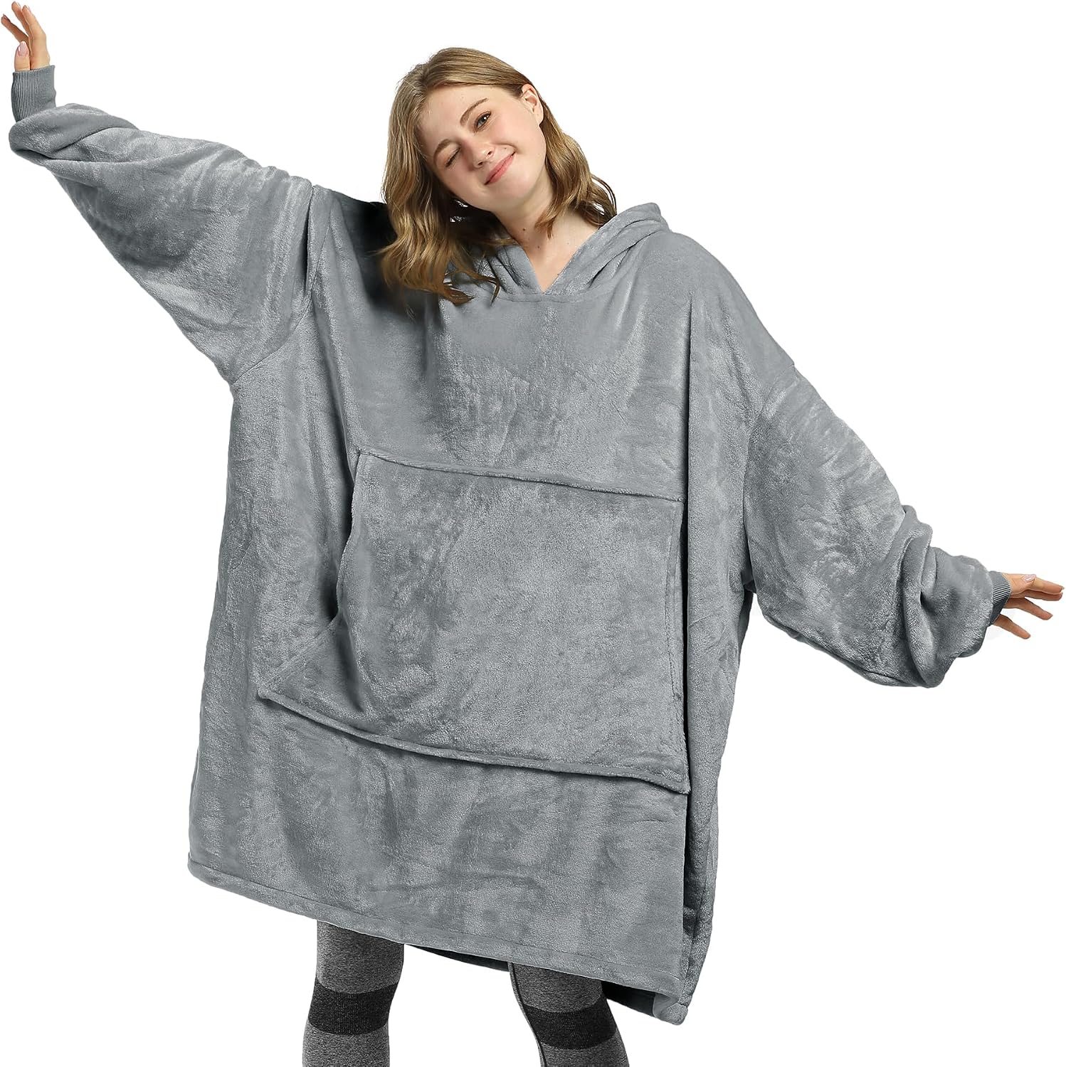 Catalonia Classy Bluza z kapturem oversize, koc z rękawami, ciepły koc do przytulania, prezent dla kobiet i mężczyzn, bardzo duży, przytulny sweter z kapturem, puszysty koc do zakładania, ciemnoszary