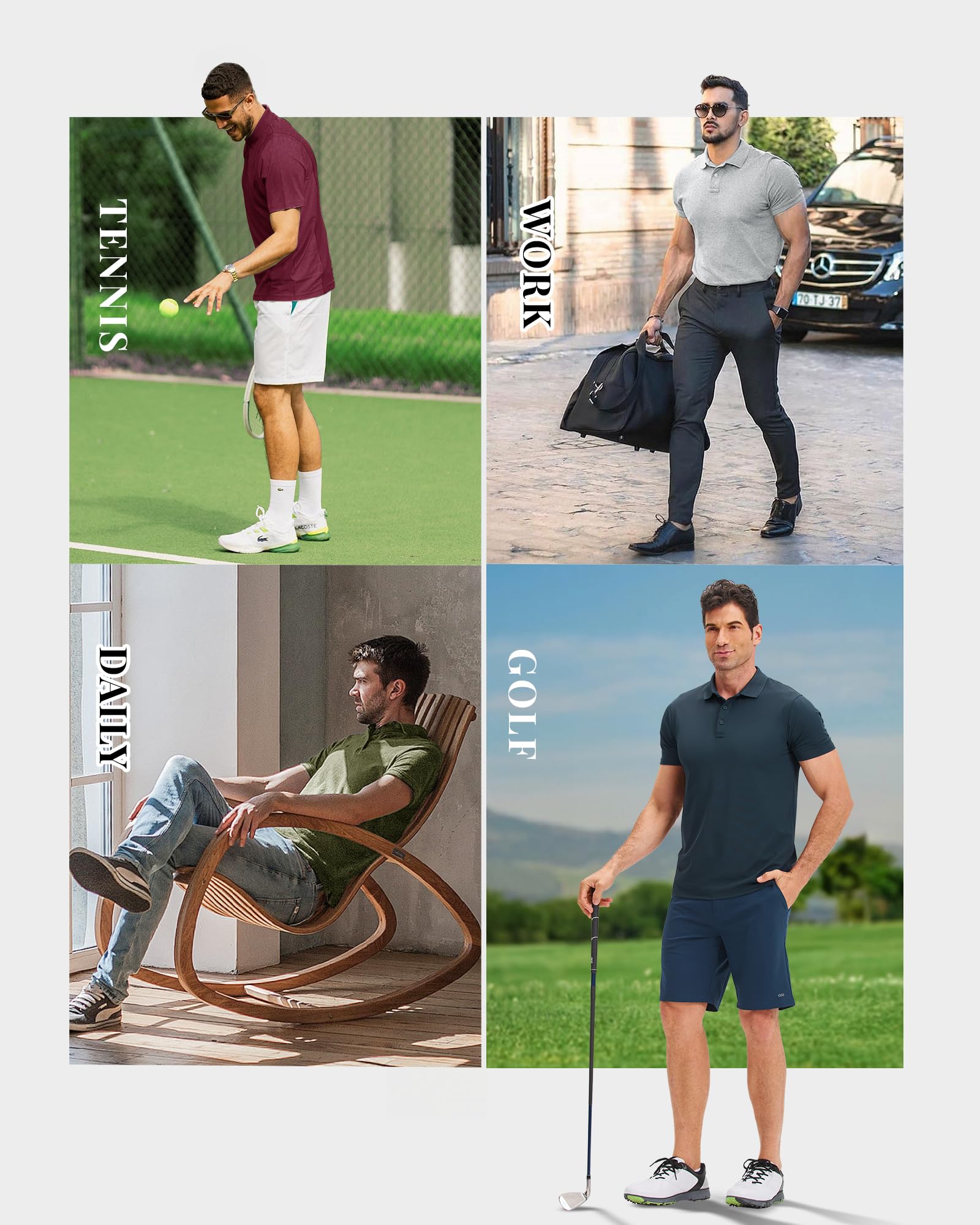 33,000ft Polo Homme Chemise de Golf Protection Solaire UPF50+ T-Shirt d'été à Manches Courtes Séchage Rapide Performance Chemise de Sport Extérieur Polo Chemise de Golf Tennis