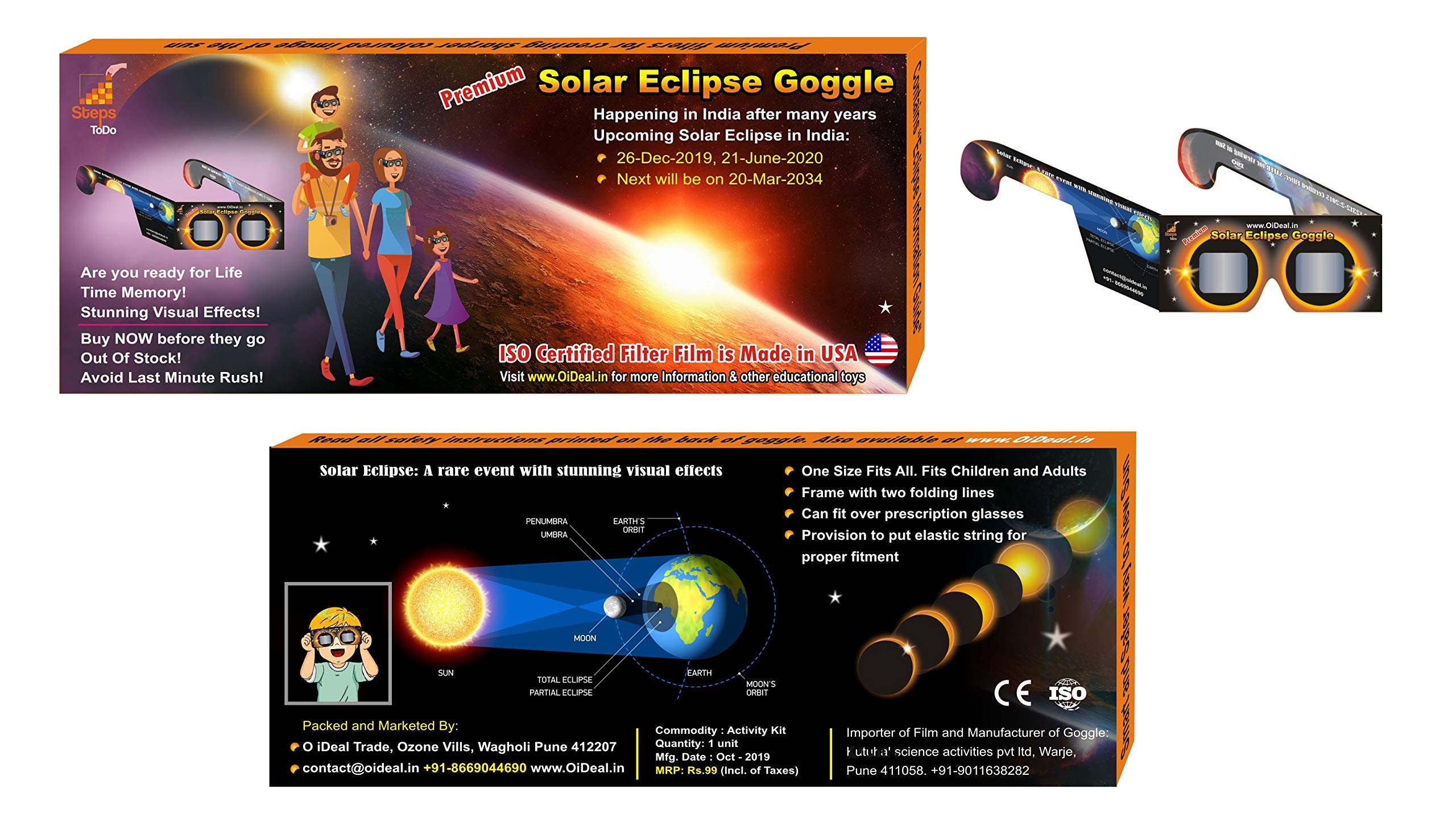 stepstodo prime solar eclipse viewer goggle- Multi color