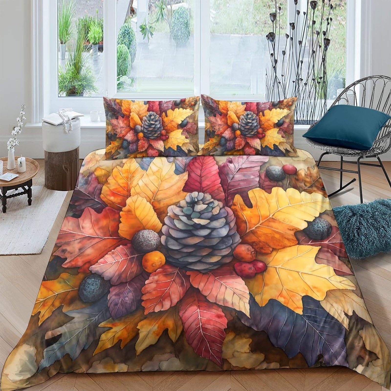 Ctjqhvkz Style-1 3D Printed Autumn Leaves Fitted Sheet Microfiber Soft Pinecone Bed Cover For Bedroom Guest Room Decor Protection Single（135X200cm）