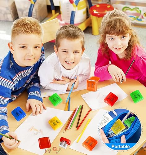 Miniatura 6 de Paquete de 100 sacapuntas a granel  Sacapuntas de doble agujero manual con cubierta para niños escolares, pequeños sacapuntas lindos de mano para